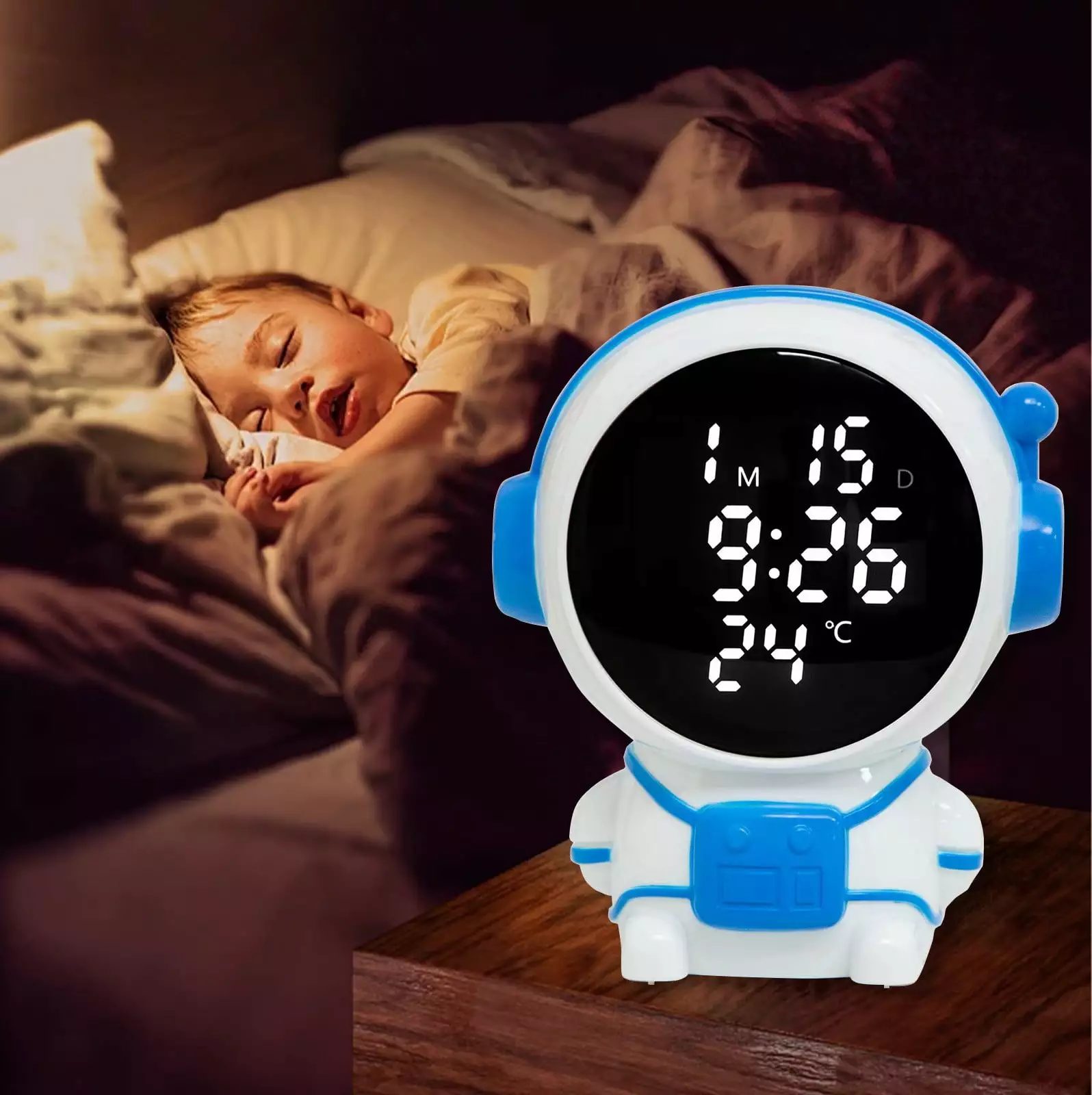 Blukids Astronaut Cub Electronic Alarm Clock Featuring Adjustable Night Mode and Real-Time Indoor Temperature Monitoring for Added Convenience and Comfort. Back to School Supplies(Sky Blue)