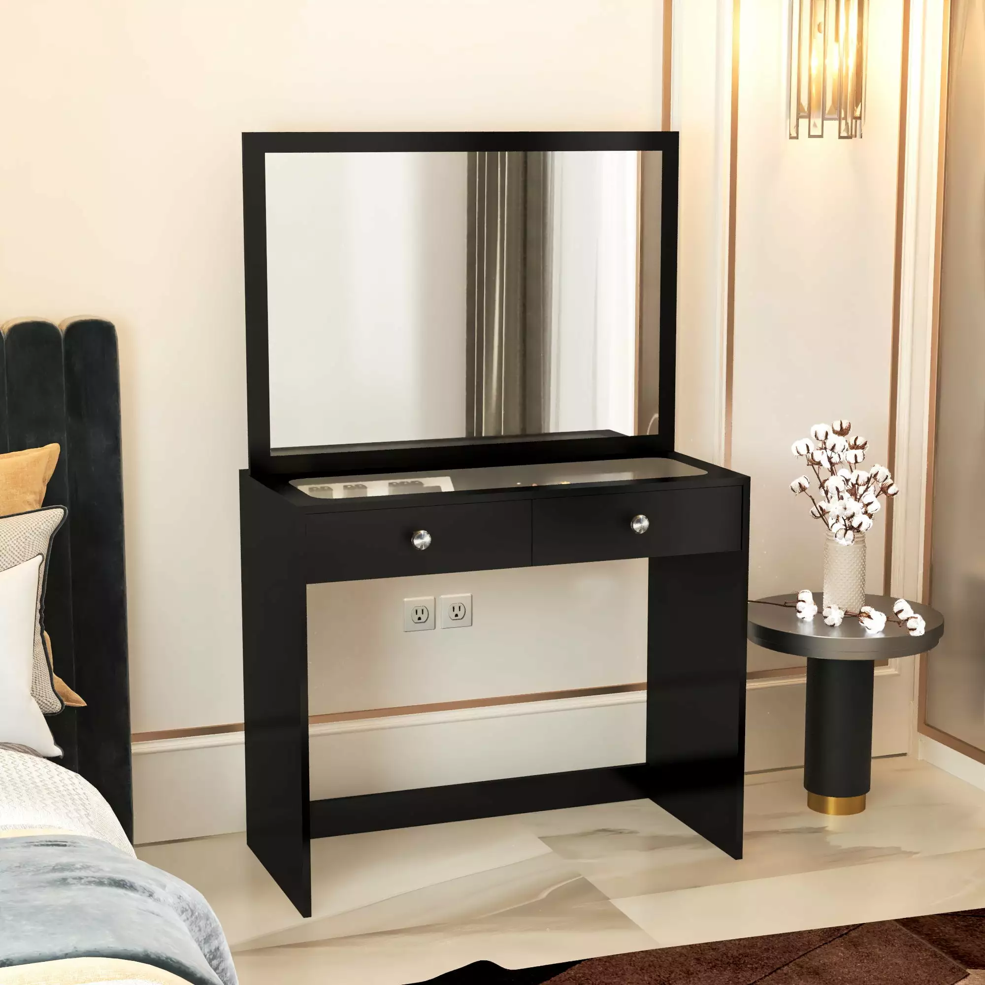 Boahaus Doris Modern Vanity Table. Black Finsh. for Bedroom