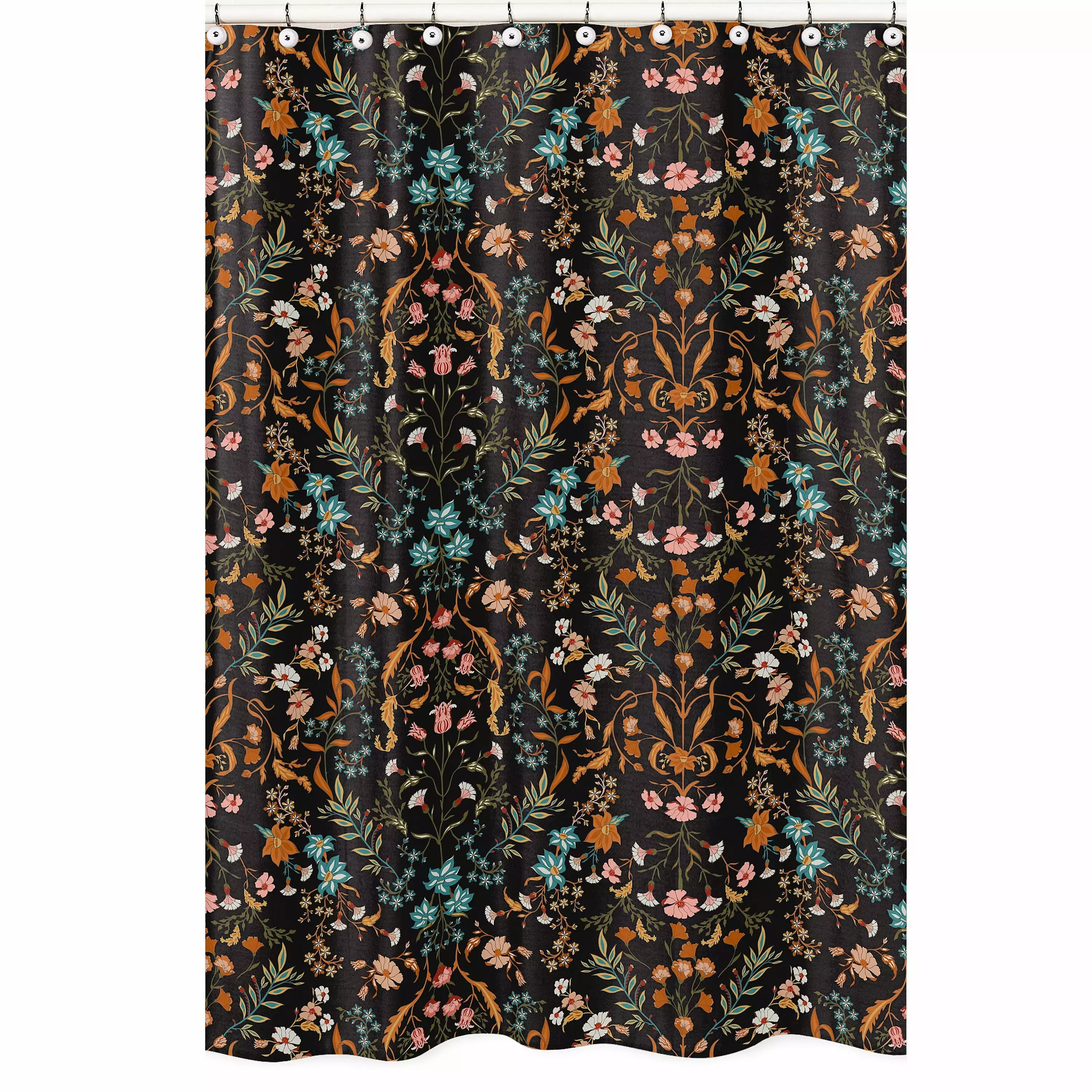 Boho Floral Wildflower Black and Orange Fabric Shower Curtain Girl by Sweet Jojo Designs