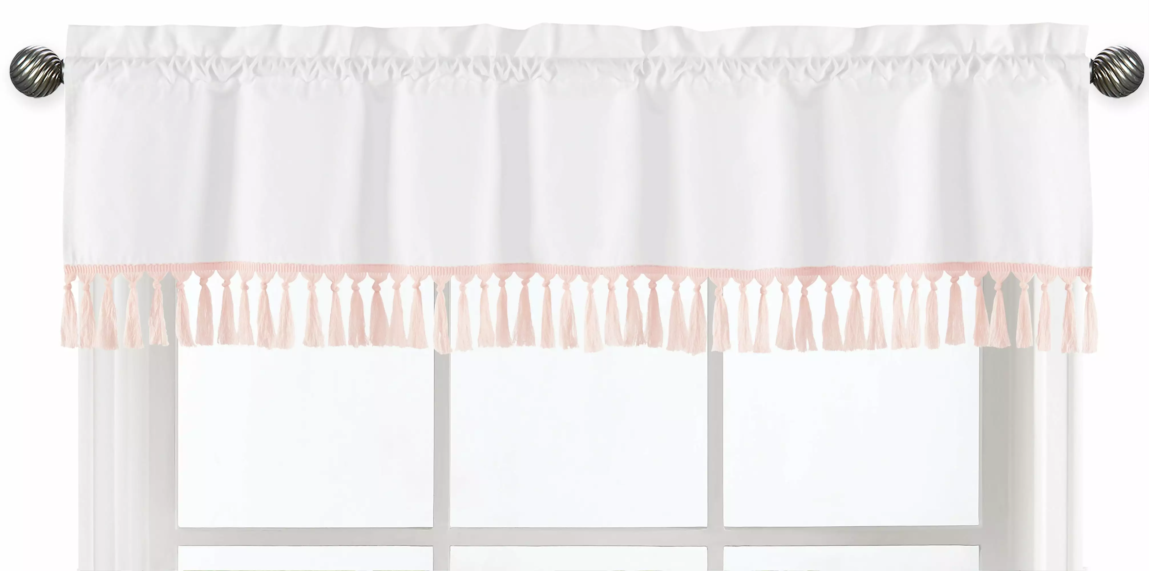 Boho Fringe White and Pink 54 Window Valance by Sweet Jojo Designs