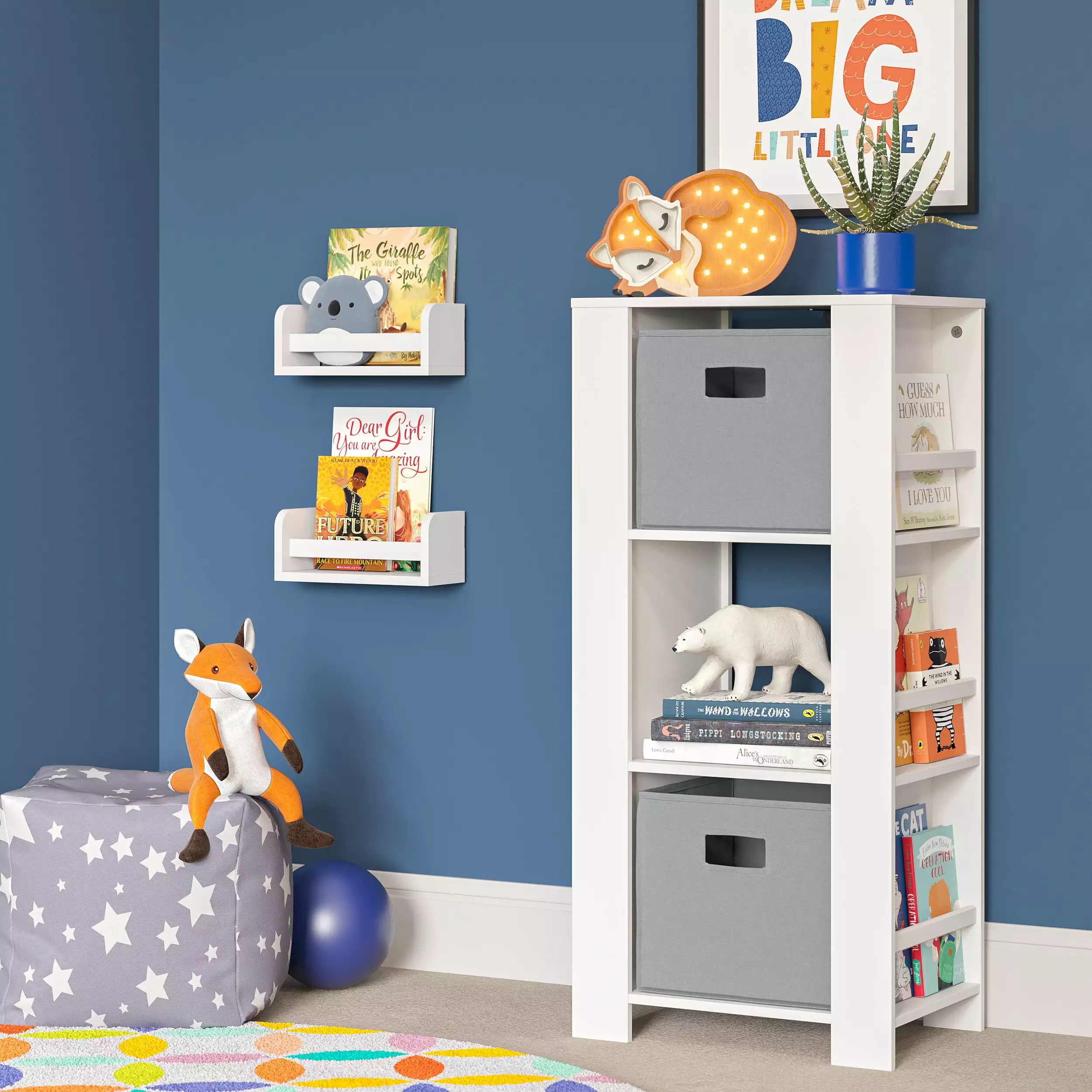 RiverRidge Kids Bookshelf and Toy Organizer Tower with 3 Cubbies and 6 Bookracks for Playroom. Nursery. and Reading Nook and 2 10 Floating Bookshelves - White