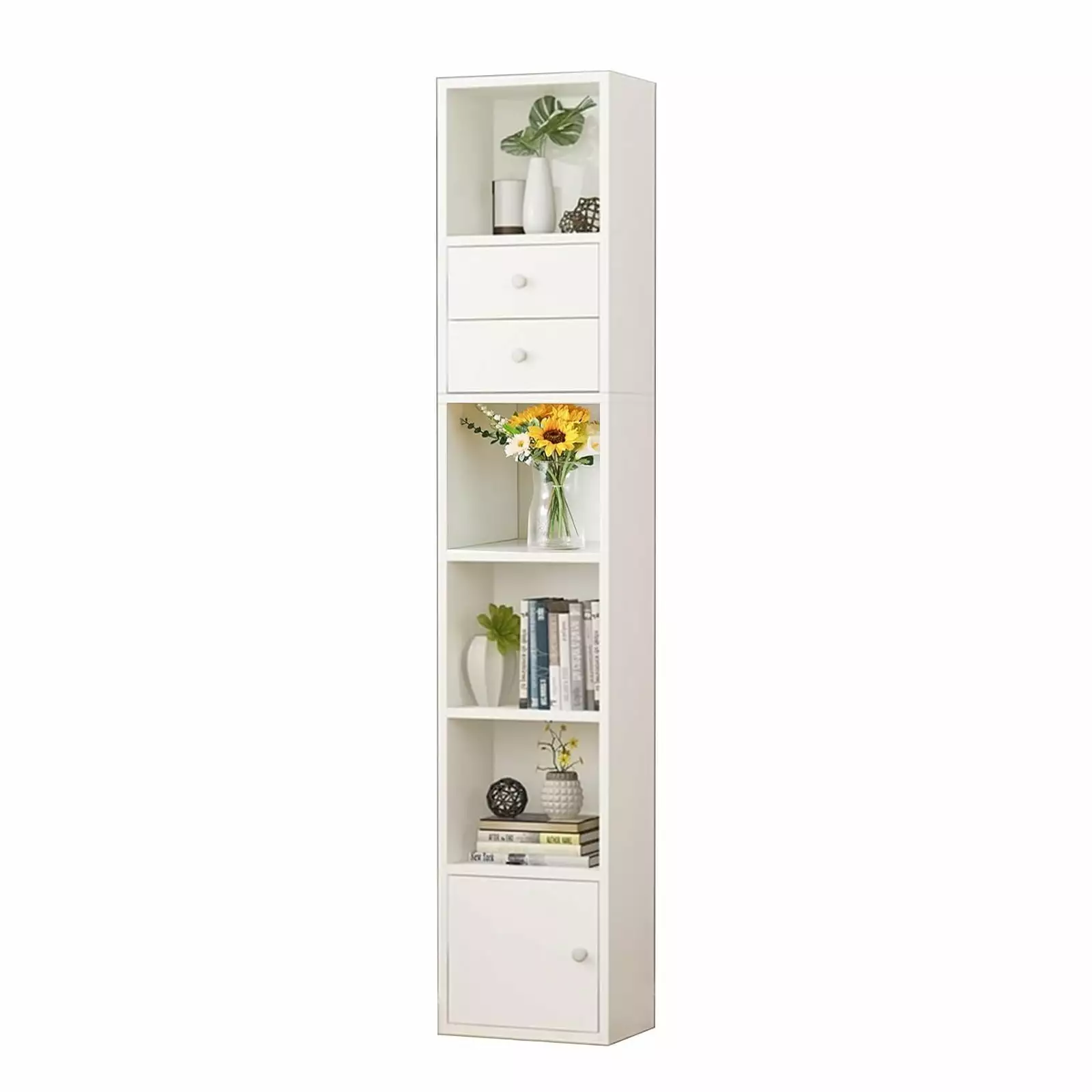 Bookshelf Landing Simple Storage Narrow Slit Small Bookcase. Simple Locker Shelf for Living Room Bedroom (Color : 33x24x188cm Beech Color)