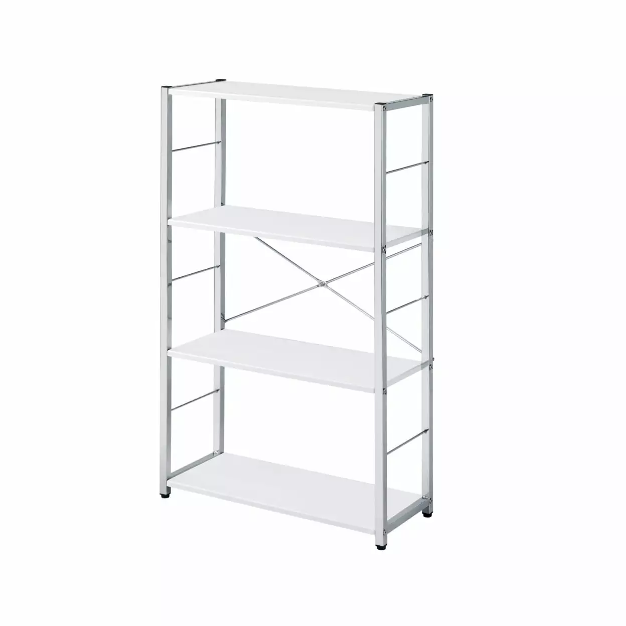 Bookshelf with X Shaped Cross Bar Chrome Finish White - Saltoro Sherpi