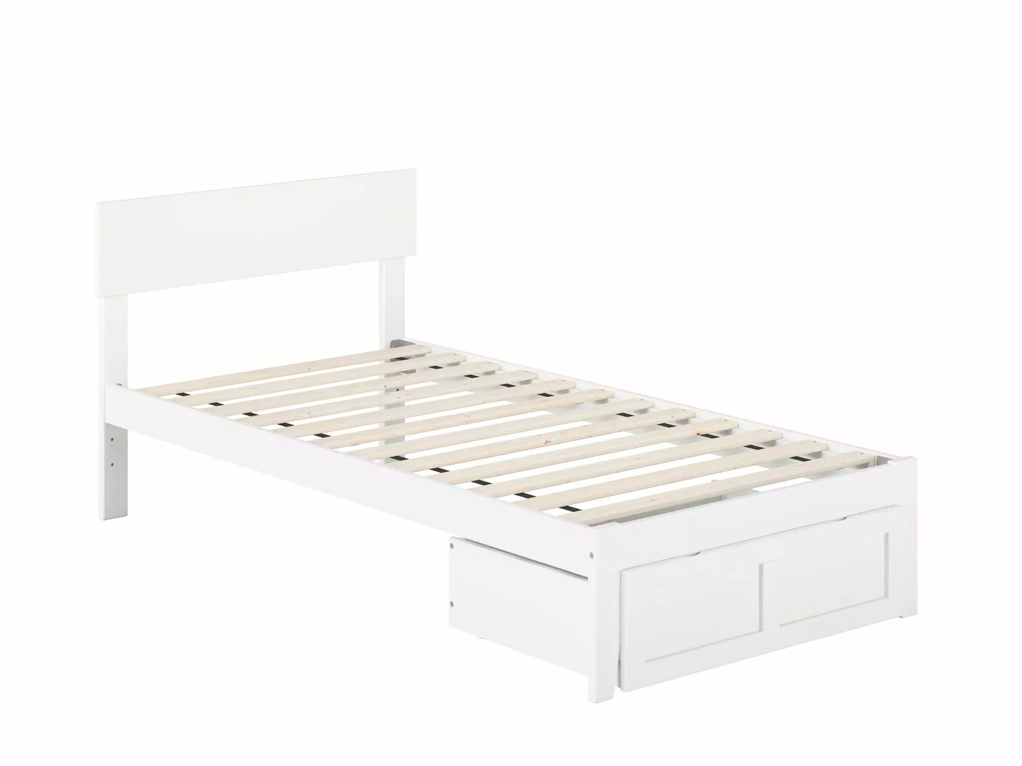 Boston Twin Bed with Foot Drawer in White