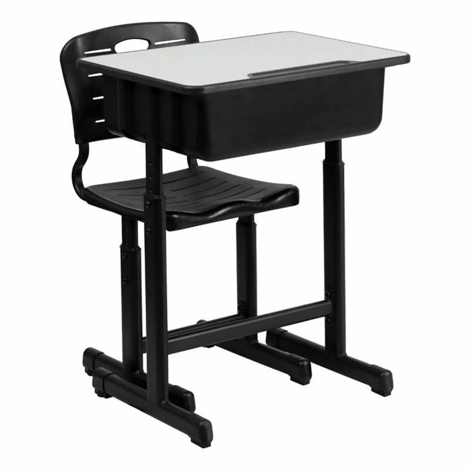 Bowery Hill Wood/Plastic Adjustable Height Classroom Desk in Black/Natural