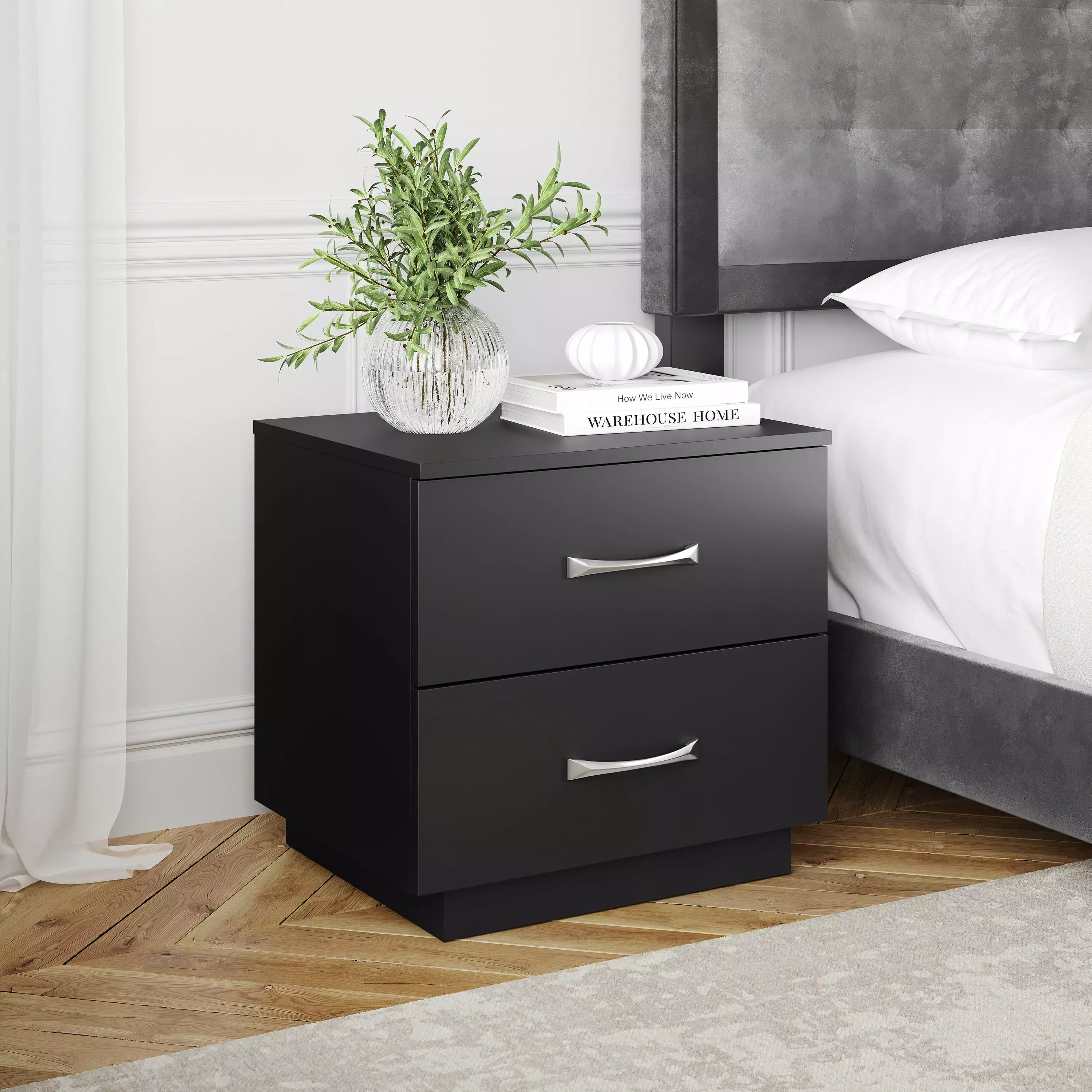 Boyd Sleep Hamilton Double Drawer Nightstand. Black