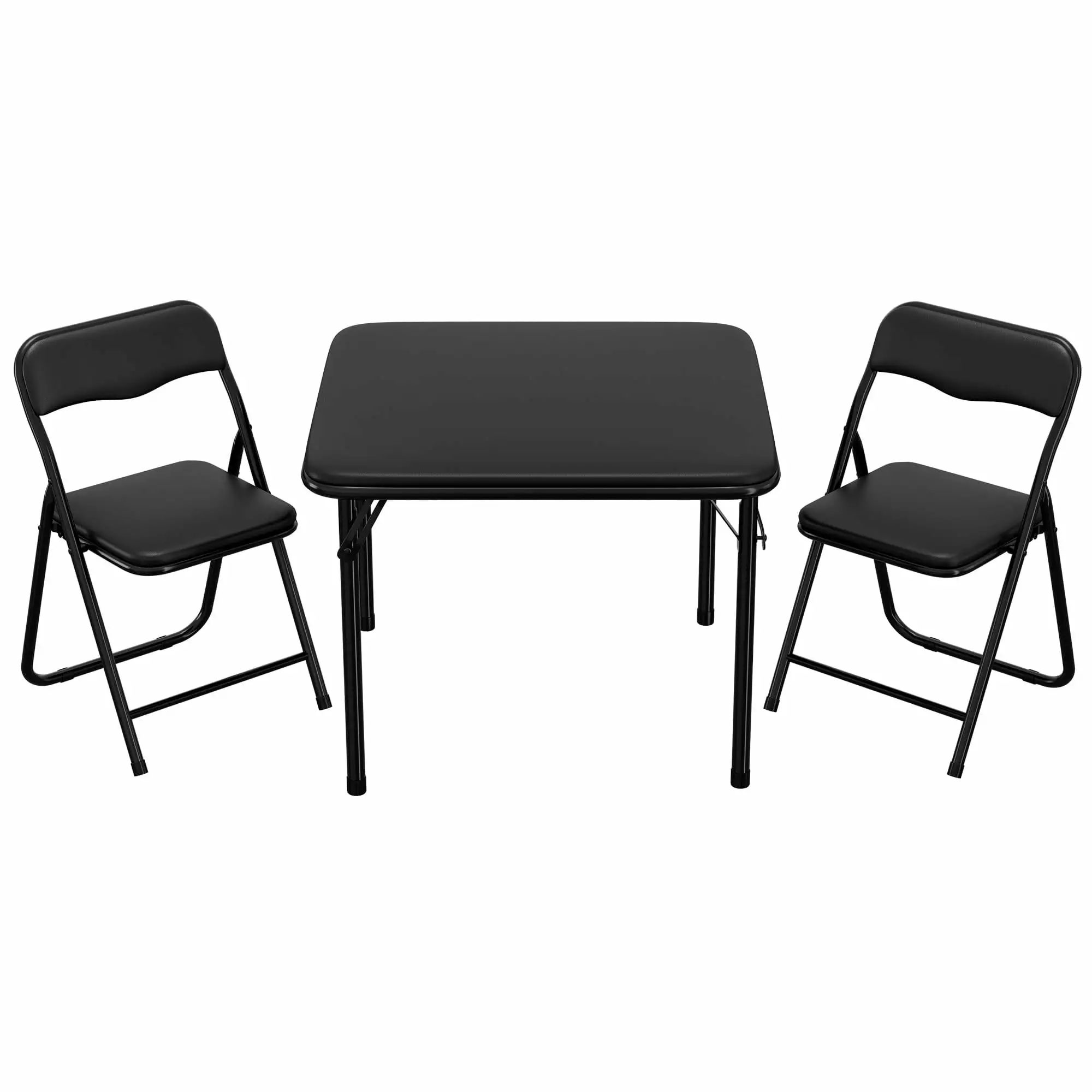 Boys and Girls Folding Table and Chairs Set of 3. Portable Table and Chair with PU Soft Cushion.Suitable for Eating.Reading and Playing-Black