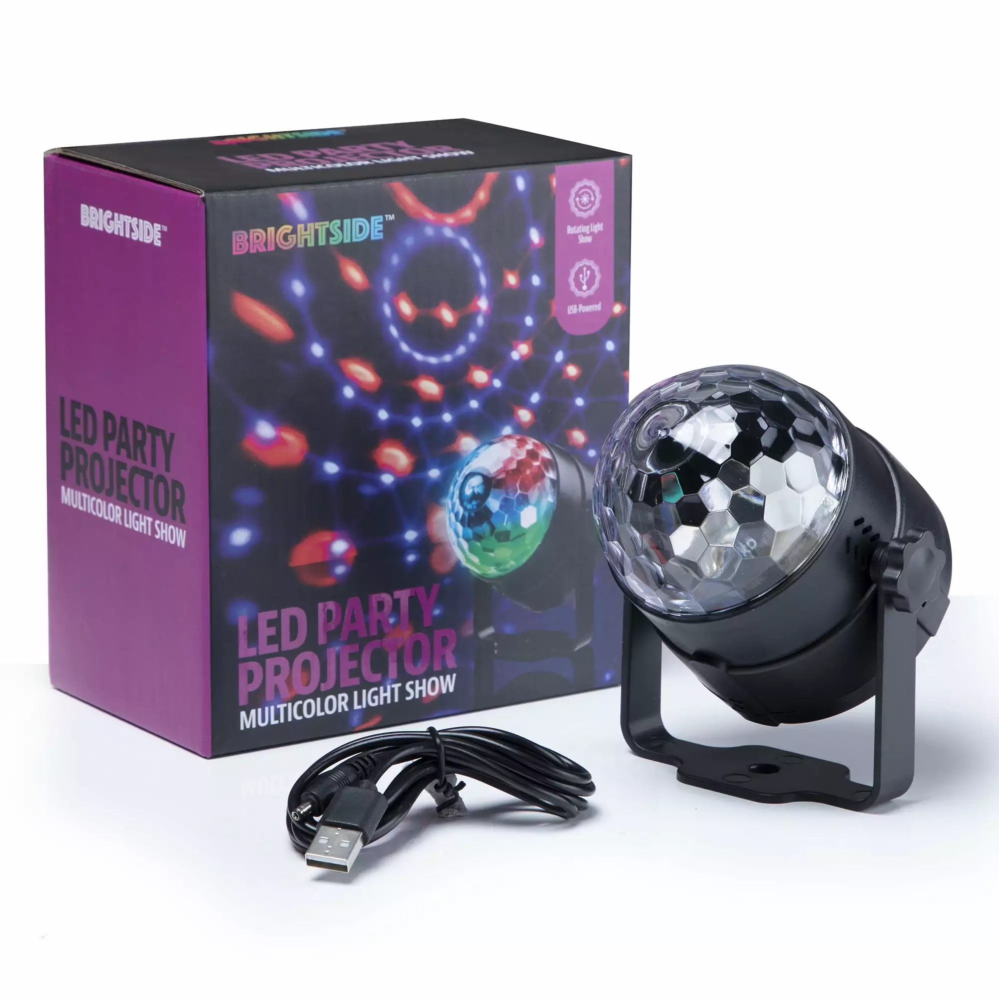 BrightSide Multicolor LED Disco Party Projector. Rotating Light Show. USB-Powered