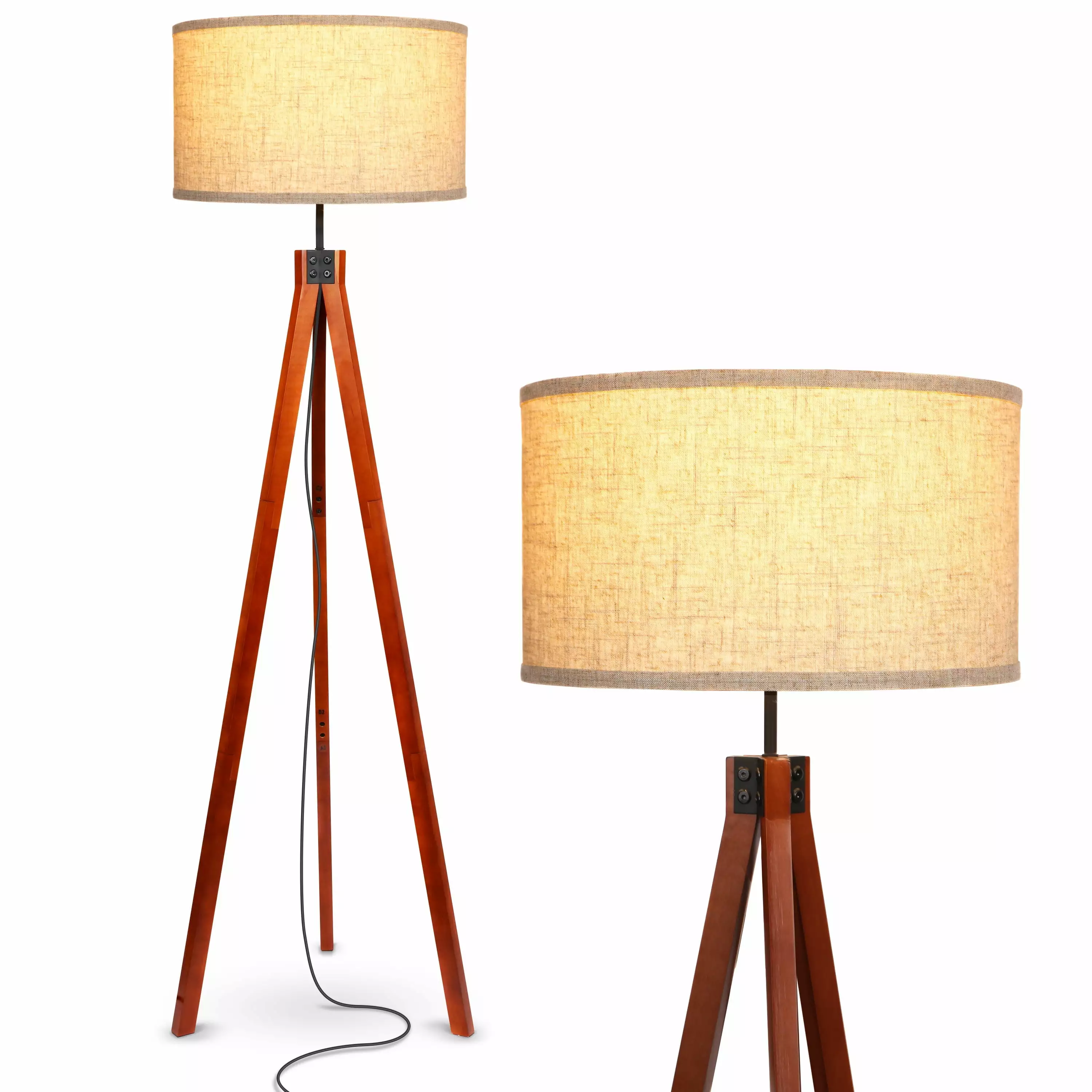 Brightech Eden Tripod Floor Lamp. Dimmable Standing Lamp With Solid Wood Legs for Bedroom Reading. Tall Tree Lamp for Offices. Modern LED Lamp for Living Rooms. Great Living Room Decor - Havana Brown