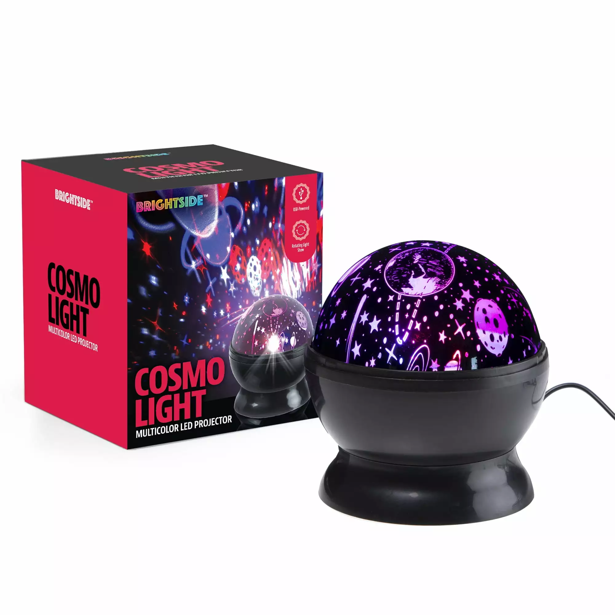 Brightside Cosmo LED Projector. Multicolor Rotating Lights. Outer Space Projection. USB or Battery Powered