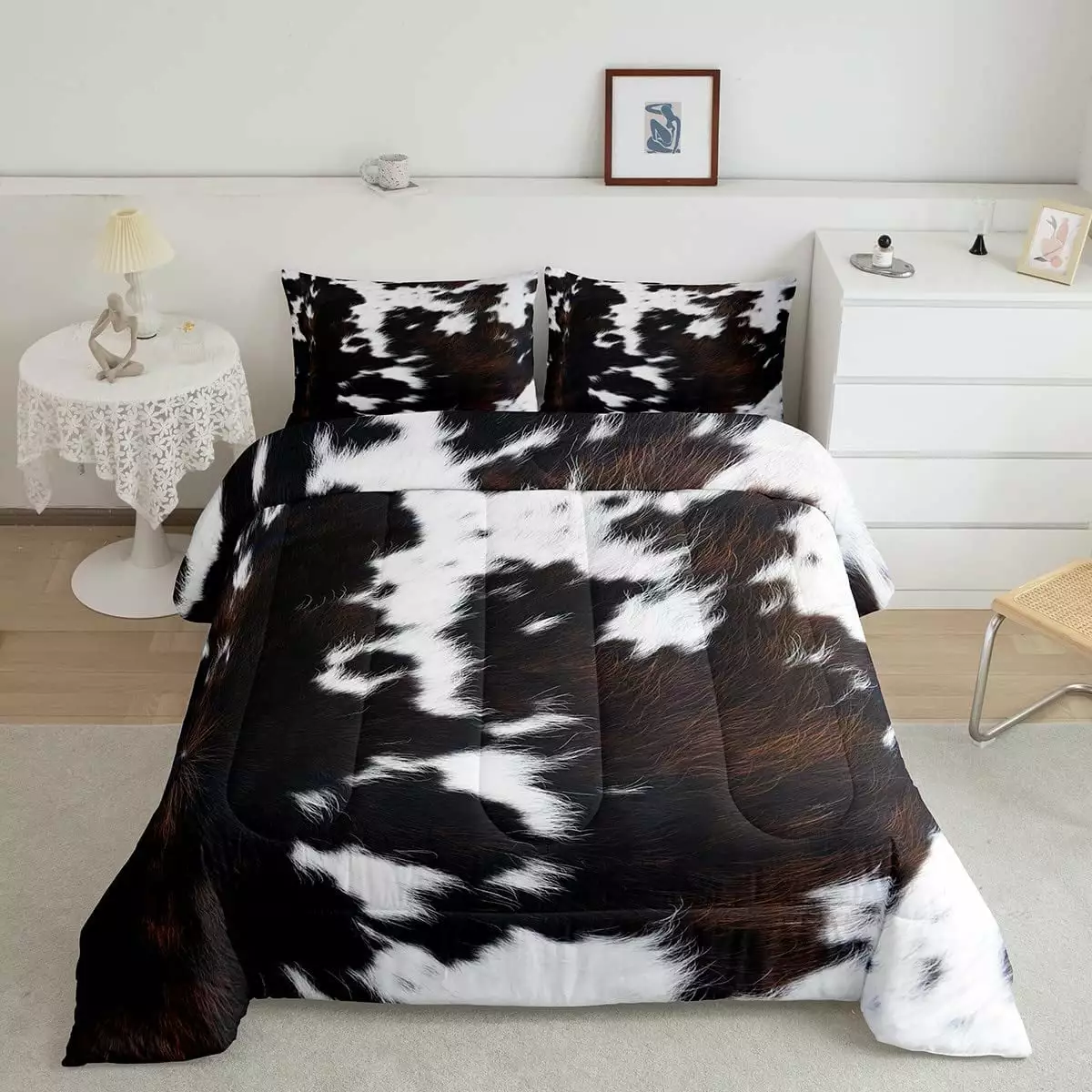 Brown Cowhide Comforter Set Twin.Black White Aztec Cow Print Bedding Set Western Farmhouse Animal Down Comforter for Kids Boys Girls.Rustic Cowboy Quilt Duvet Set 1 Pillow Case Bedroom Decor