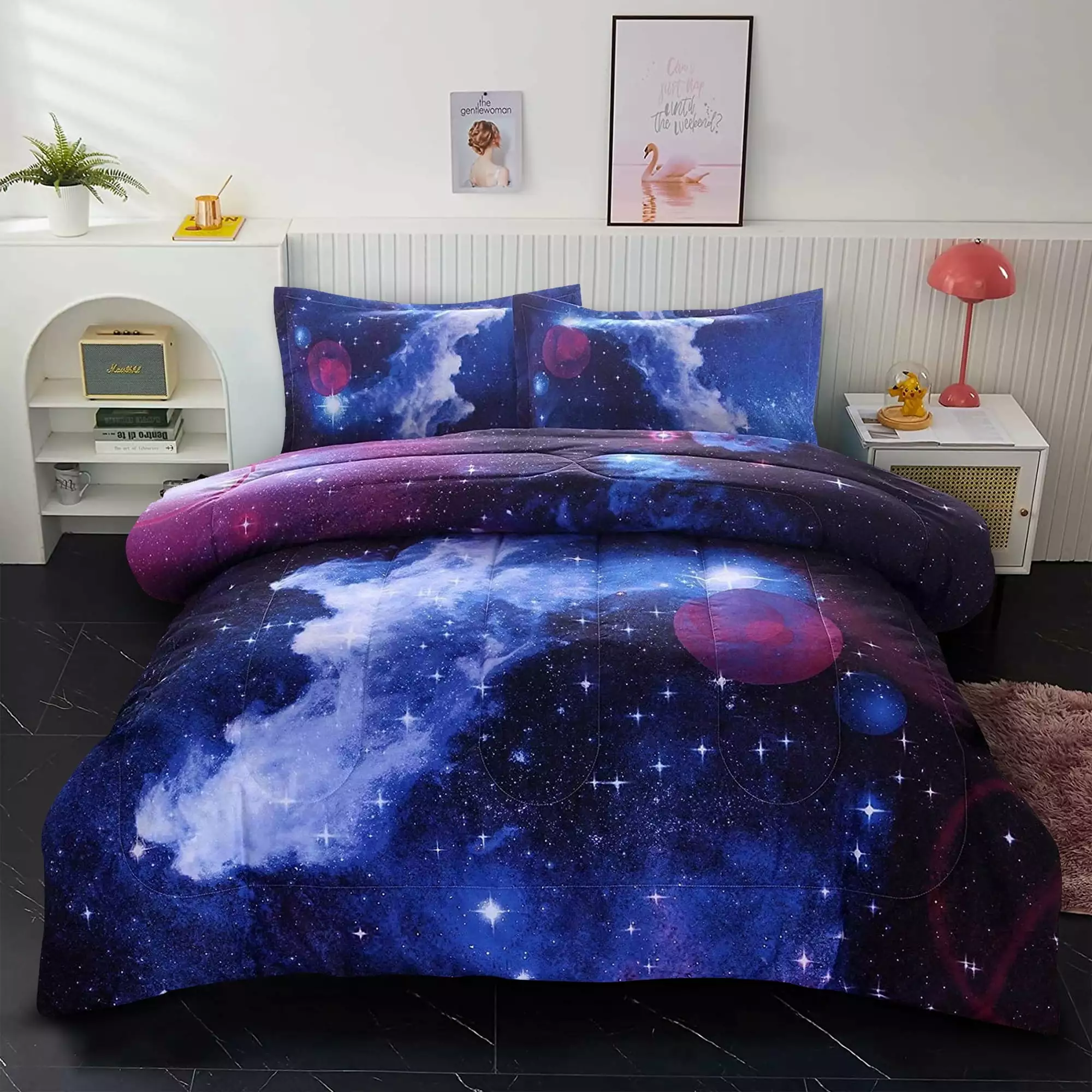 Btargot 3D Printed Galaxy Outer Space Twin Comforter Set for Kids Teens Boys Girls Blue Bedspread Bed-in-a-Bag