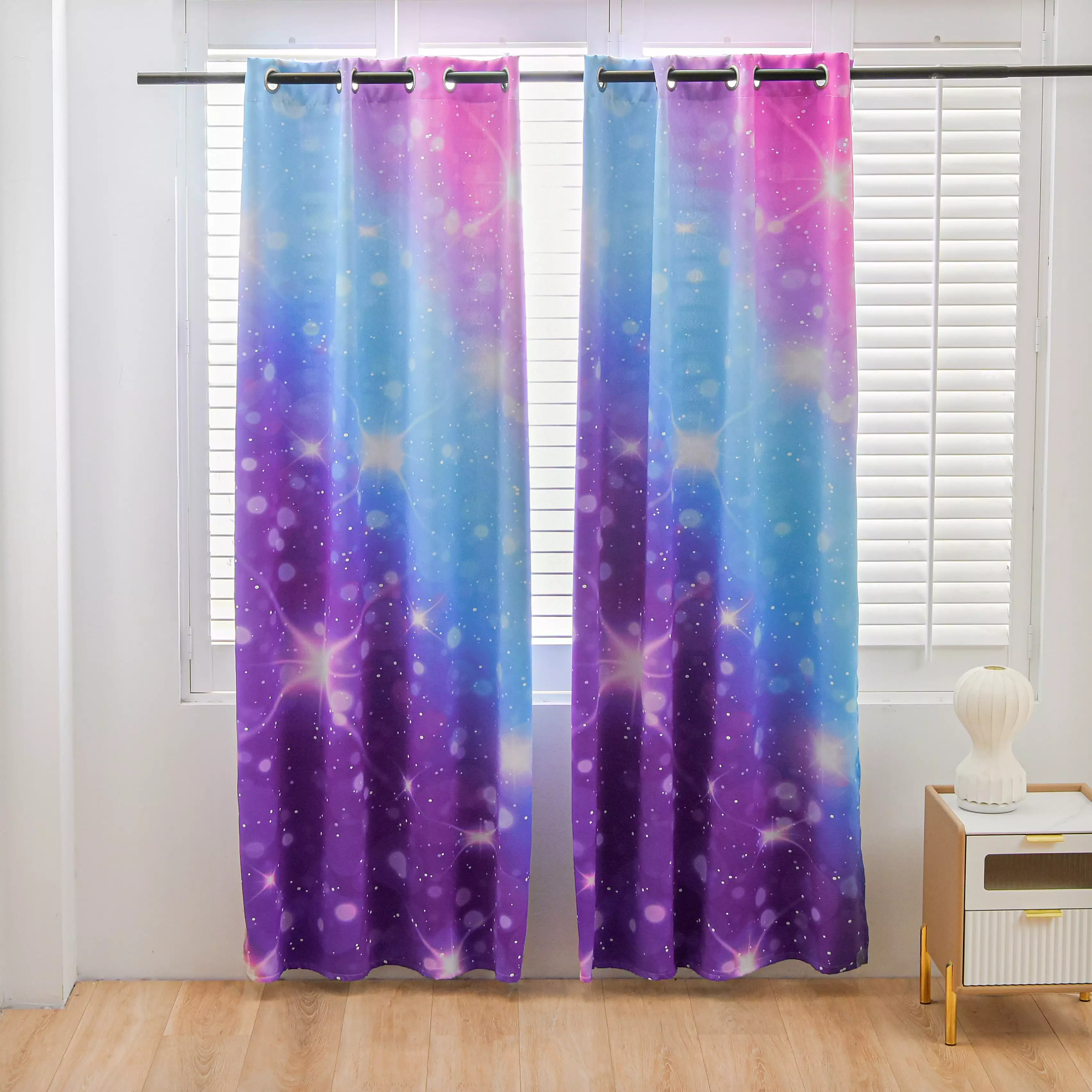 Btargot Ombre Stars Blackout Curtains Set of 2 for Kids Teenage Girls Room Galaxy Gradient Colorful Grommet Thermal Curtain Panel Home Darkening Drapes 52x 63 Purple