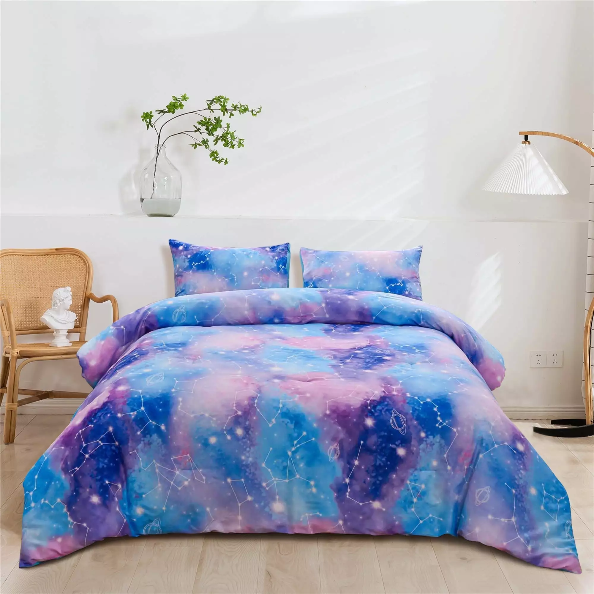 Btargot Tie Dye Constellation Ombre Full Comforter Set Girls Gradient Galaxy Bed-in-a-Bag BluePurple Bedspread