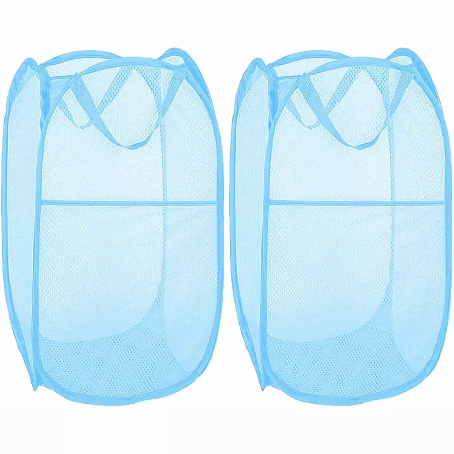 Buenod 2 Pack Mesh Popup Laundry Hampers Collapsible Clothes Baskets. 75L. Light Blue