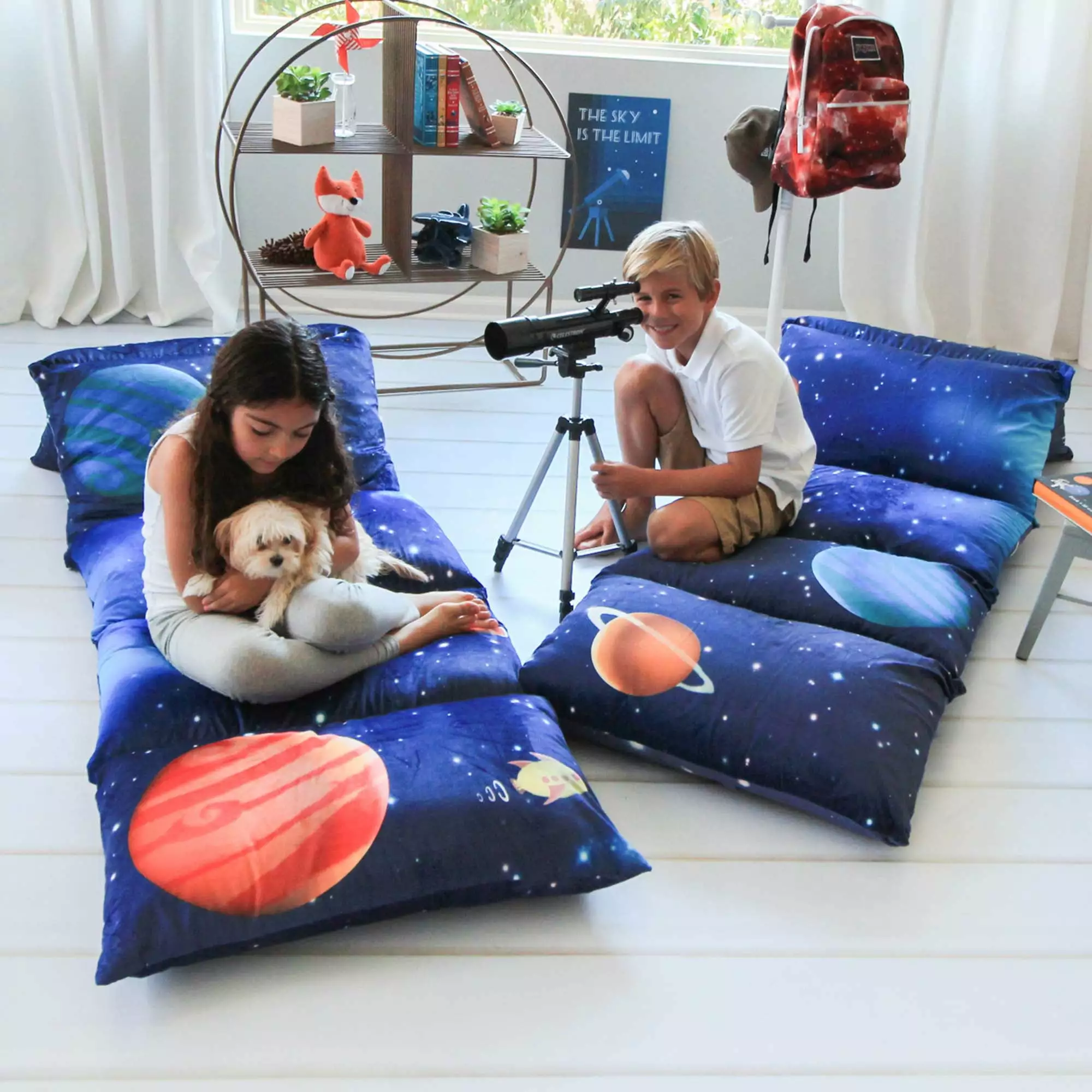 Butterfly Craze Floor Pillow Bed Lounger Cover. Cozy & Stylish Seating Solution for Kids & Adults. Recliner Floor Cushion for Ultimate Comfort. Holds 5 Pillows. Cover Only. Galaxy. Queen