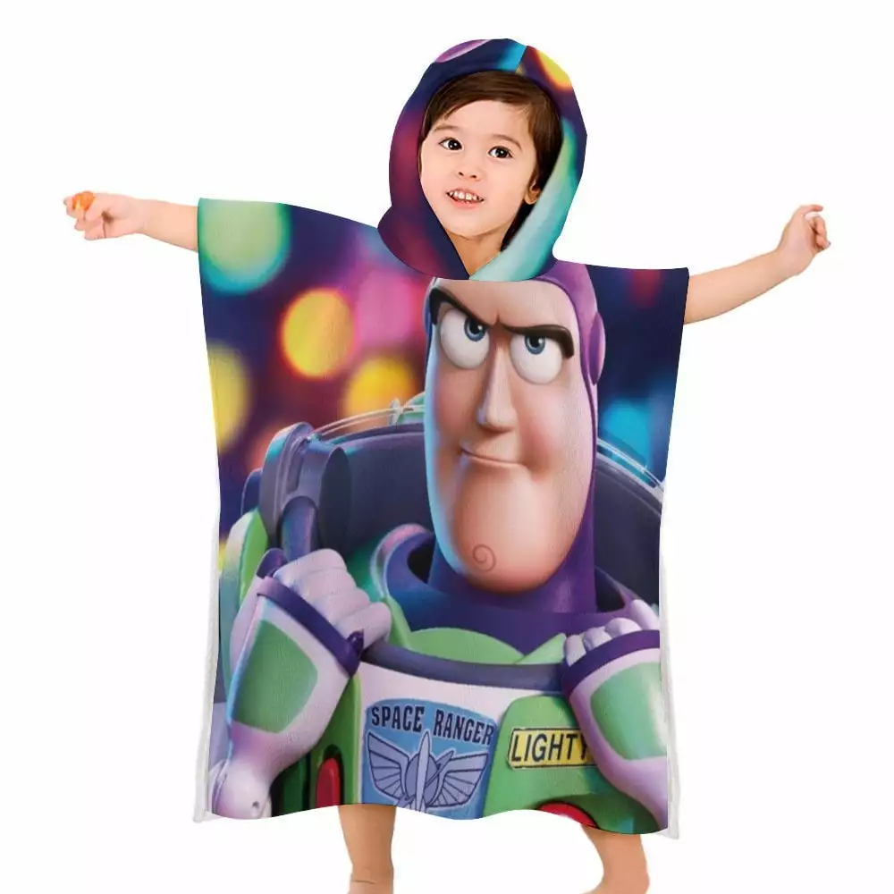 Buzz Lightyear Toy Story Kids Beach Towels with Hood Soft Quick Dry Absorbent Hooded Towels Bath Robe for Swim Pool Bath Poncho Towels