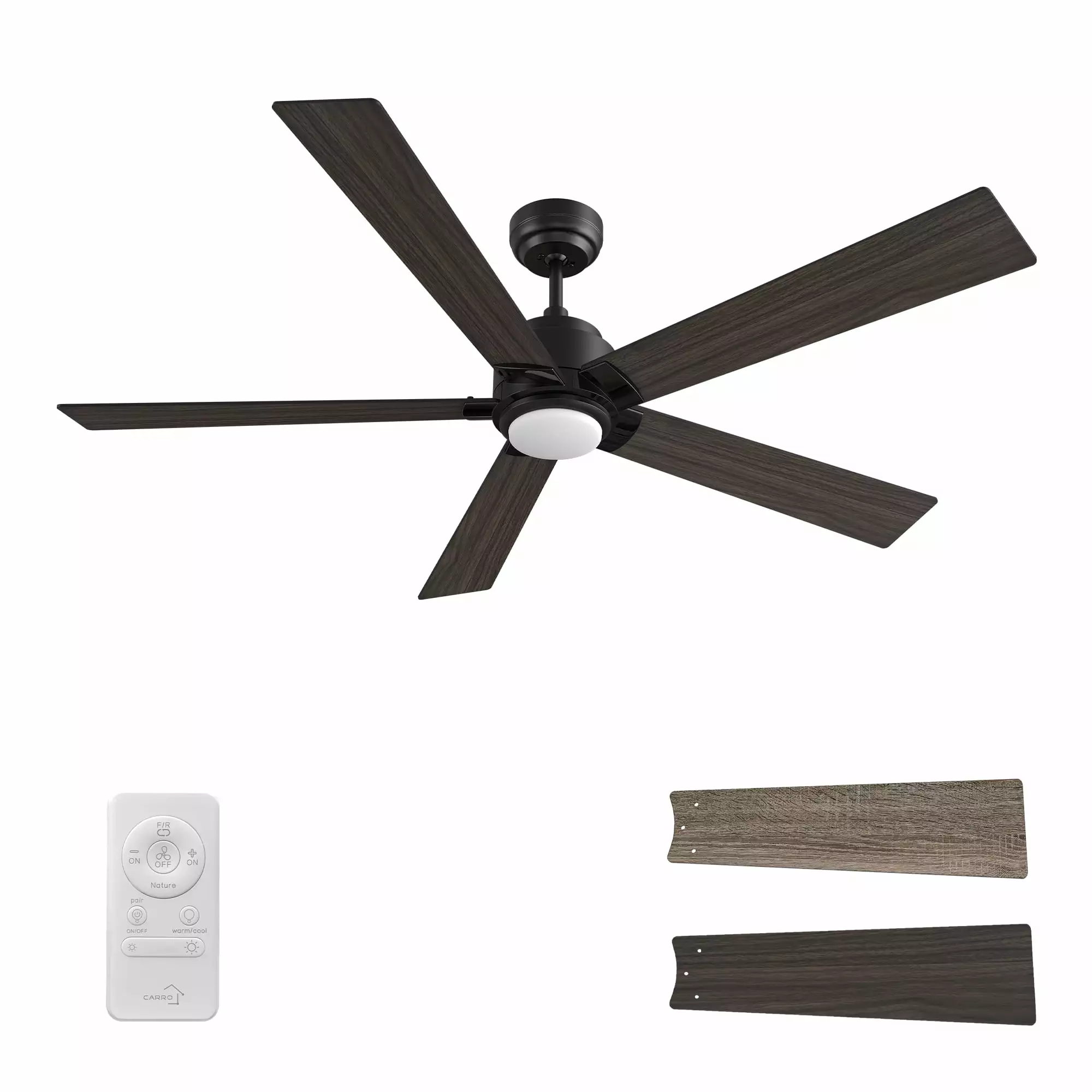 CARRO 60 in. Color Changing Integrated LED Indoor Matte Black 10-Speed DC Ceiling Fan with Light Kit/Remote Control