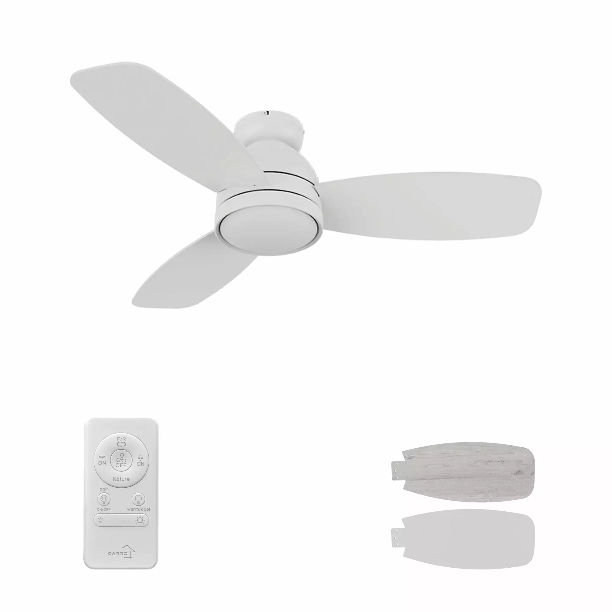 CARRO Thibault 44 White Indoor Remote Ceiling Fan with LED Light and Remote Control