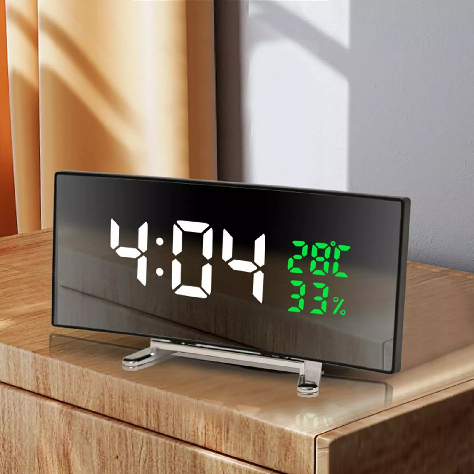 CASAFUN Digital Alarm Clock for Bedroom. Digital Clock with Modern Curved Design. Conspicuous LED Numbers. 3 Levels Brightness+Off. Power-Off Memory. 12/24H