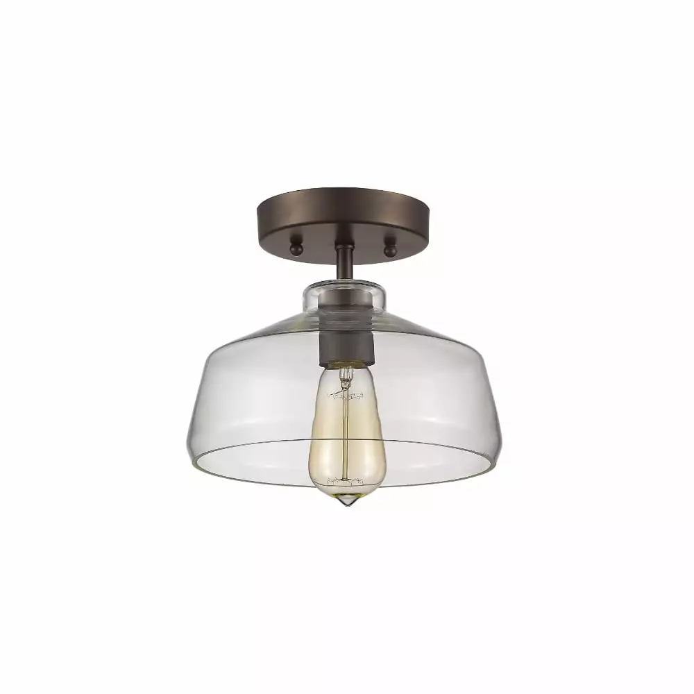 CHLOE Dickens Industrial 1 Light Bronze Semi-flush Ceiling Fixture 9 Shade