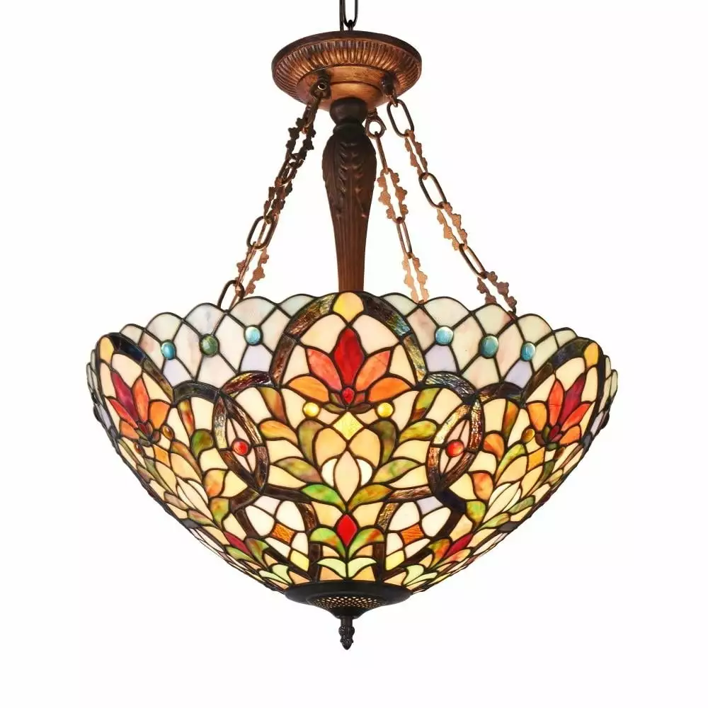 CHLOE Lighting IVANA Tiffany-style 3 Light Floral Inverted Ceiling Pendant 21 Shade