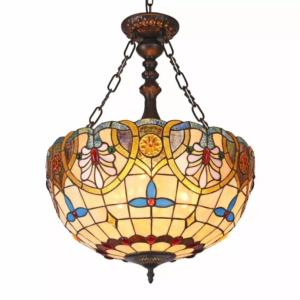 CHLOE Lighting LIANA Tiffany-style 2 Light Victorian Inverted Ceiling Pendant 18 Shade