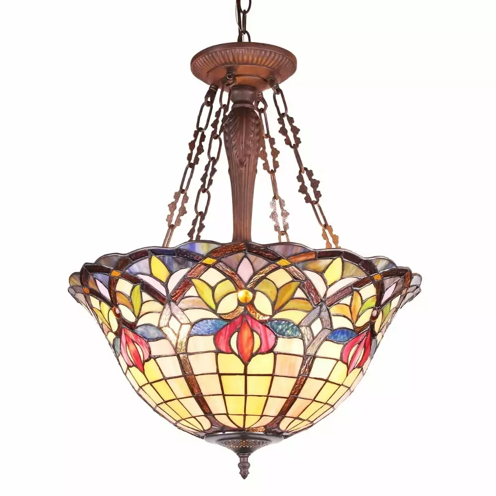 CHLOE Lighting LORETTA Tiffany-style Victorian 3 Light Inverted Ceiling Pendant 20 Shade