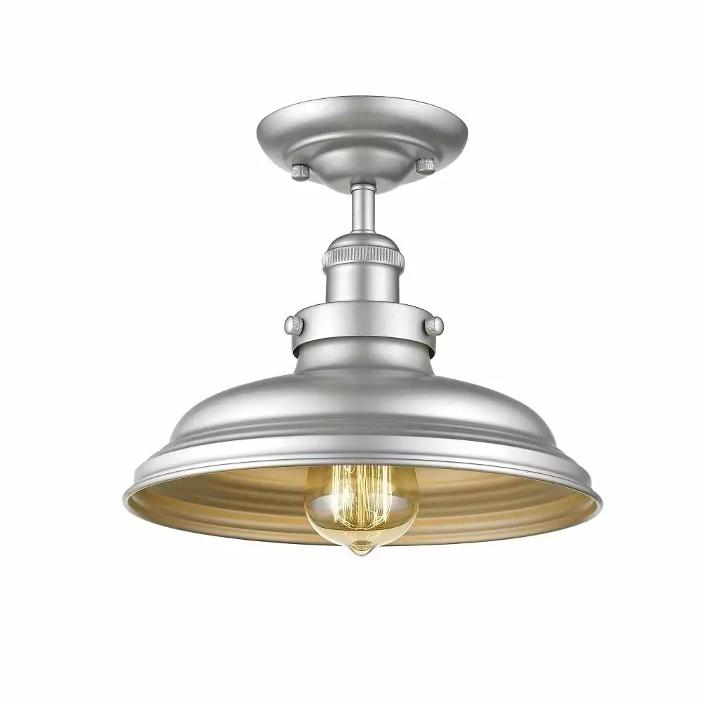 CHLOE Lighting SAMUEL Industrial-style 1 Light Silver Painted Semi-flush Ceiling Fixture 10 Wide