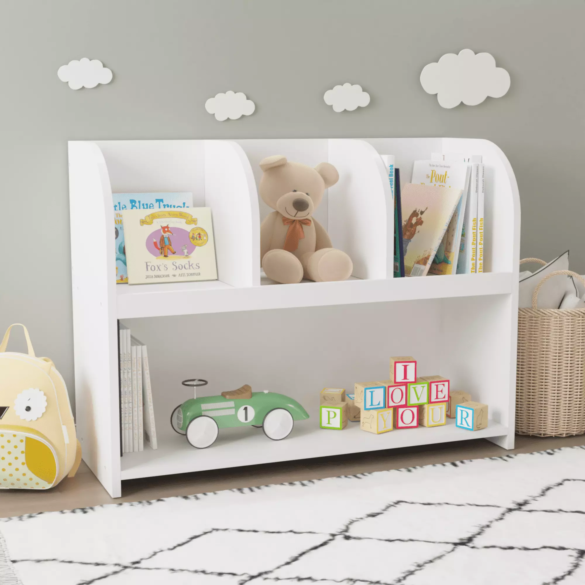 CITYLE Kids Bookcase with 4 Compartments - Toy Organizer for Children's Room. Playroom. Nursery - Modern Storage Book Shelf. Stable & Safe - High-Quality MDF - Easy Assembly - White