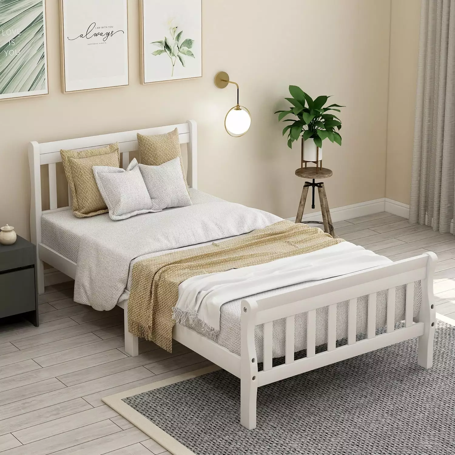 CITYLE Twin Size Platform Bed Wood. Twin Platform Bed Frame with Headboard and Footboard. Wood Slat Support. Twin Bed for Kids Teens. Boys and Girls. Easy Assembly. White