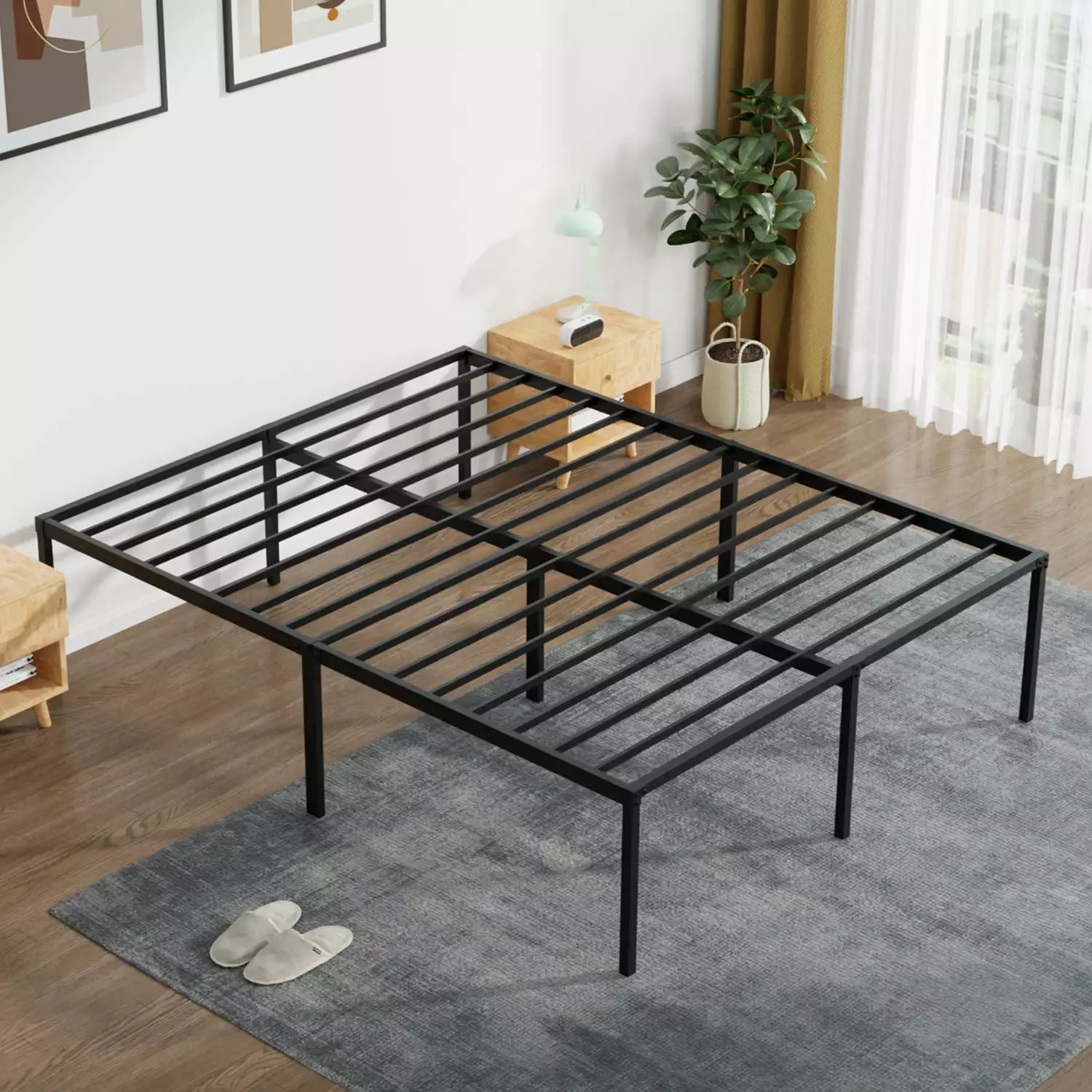 CL.HPAHKL King Bed Frame No Box Spring Needed. Heavy Duty Metal Platform Bed Frame King Size. 18 Inch High Bedframe with Ample Storage. Easy Assembly Mattress Frame. Noise Free