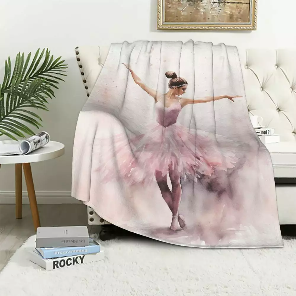 COMIO Ballet Throw Blanket Pink Ballerina Girl Pattern Bed Throws for Kids Girls Music Dance Theme Flannel Blanket for Couch Sofa Cozy Luxury Bed Blankets. Throw Size