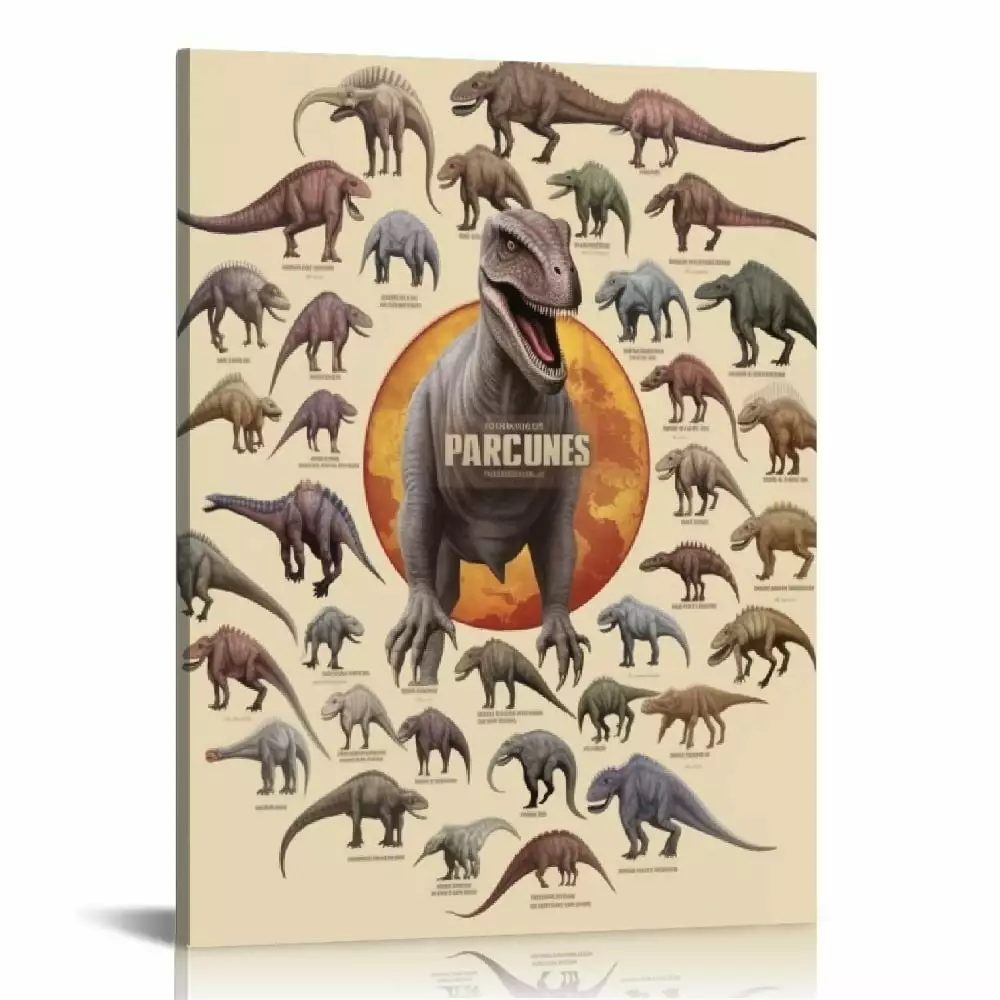 COMIO Dinosaur Wall Art Decor for Boys Room.Jurassic Dino World Park Wall Decor for Kids Bedroom Framed Ready to Hanging 16x20in