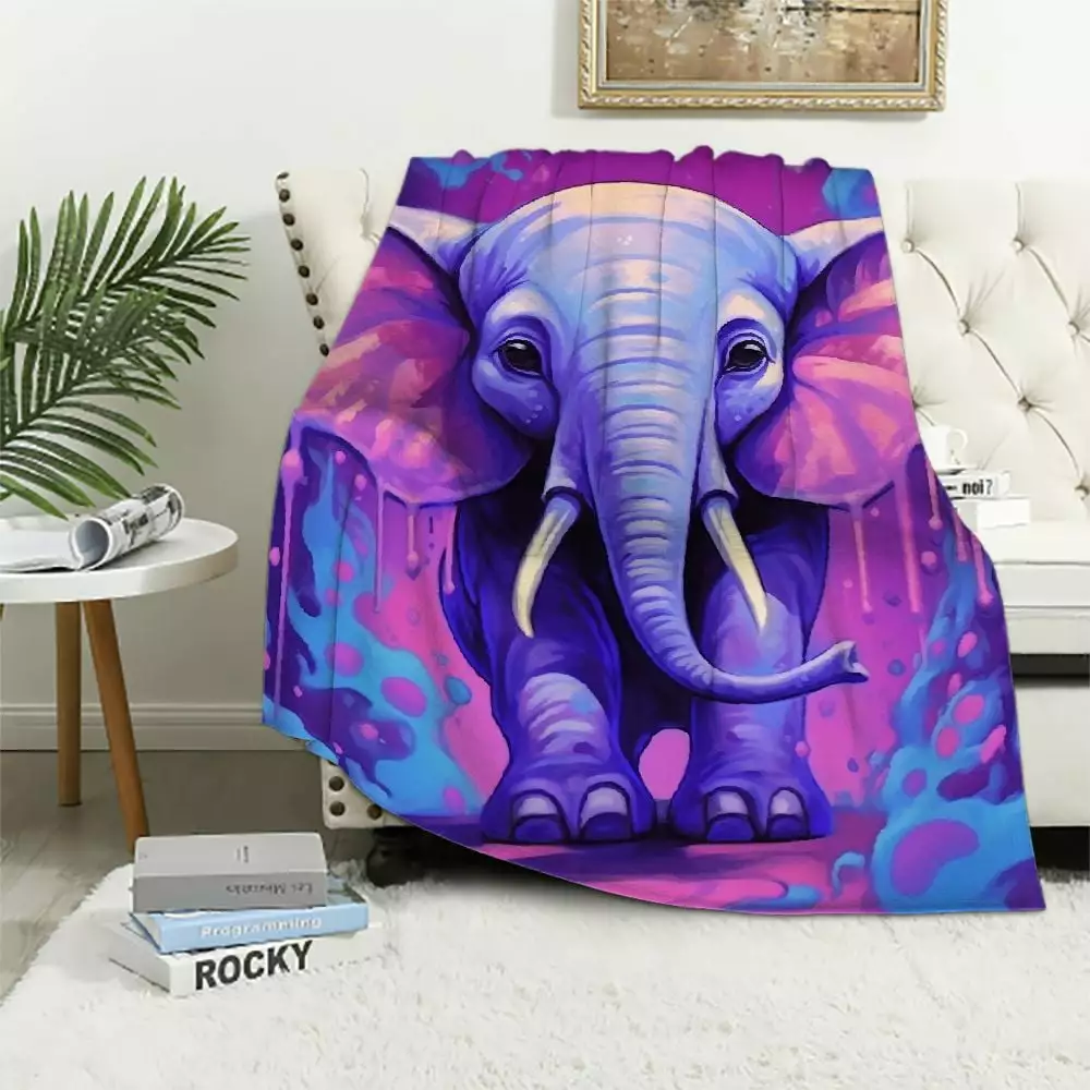 COMIO Elephant Blanket. Cute Baby Elephant Throw Blanket. Elephant Gifts for Girls Boys. Kawaii Elephant Lovers Blanket Soft Plush Animal Print Blanket. Light Purple