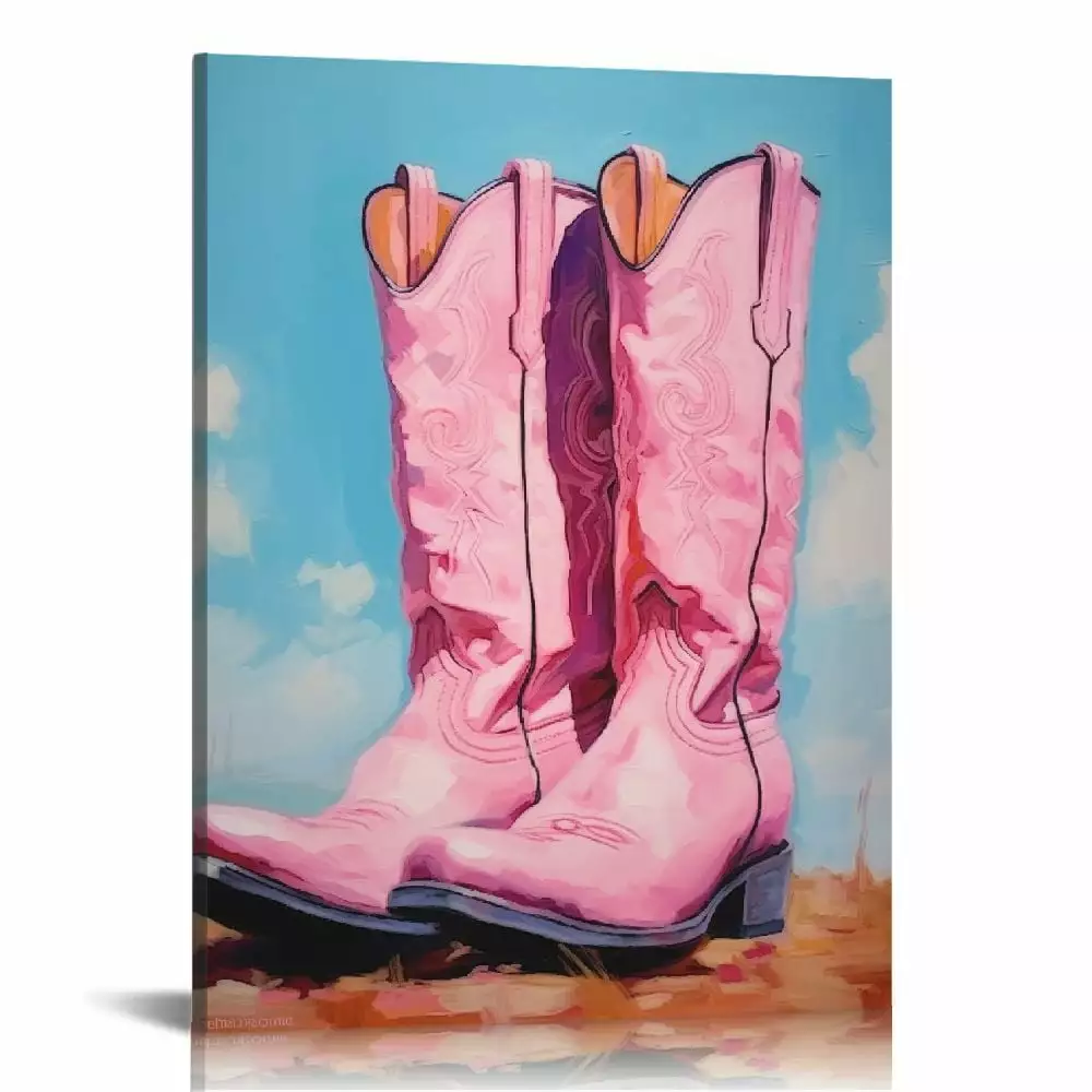 COMIO Pink Cowgirl Boots Room Decor. Girly Western Paintings for Apartment. Coastal Cowboy Boot Wall Art Prints for Teen Girls Bedroom