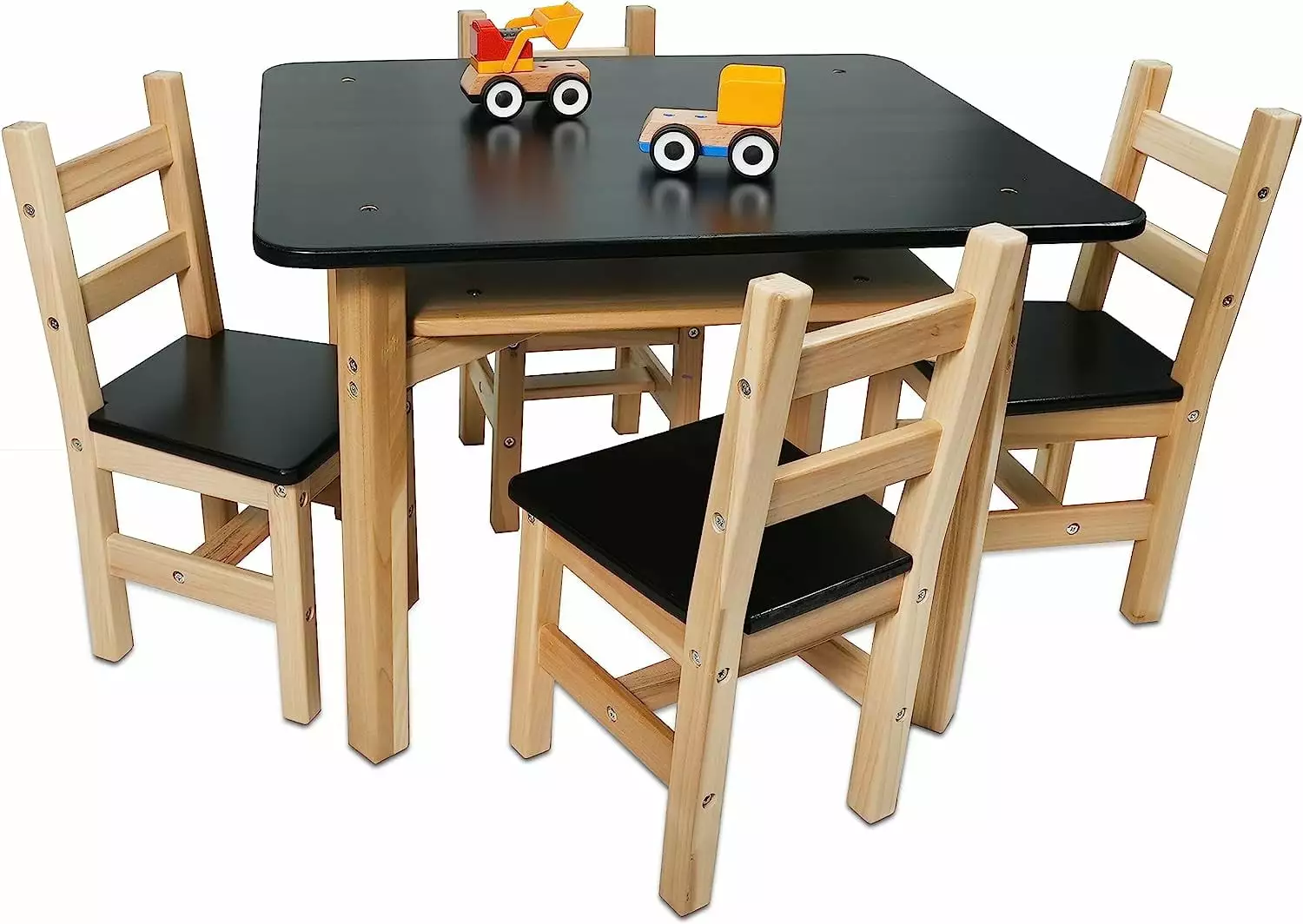 CONSDAN Kids Table and 4 Chairs Set. USA Grown Solid Poplar Hardwood Activity Table & Chairs for Arts. Crafts. Homework. Meals Time