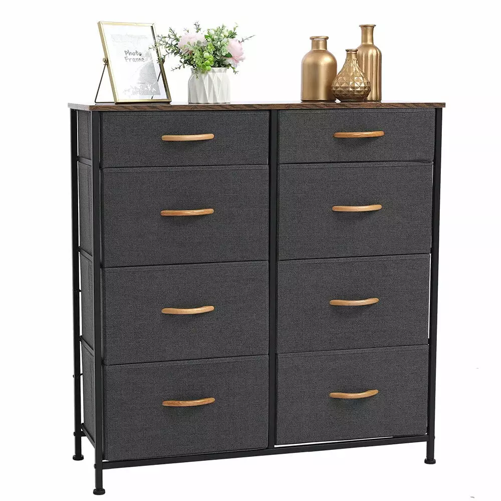 CSHPO Vertical Dresser Storage Tower - Sturdy Steel Frame. Wood Top. Easy Pull Fabric Bins. Wood Handles - Organizer Unit for Bedroom. Hallway. Entryway. Closets - 8 Drawers