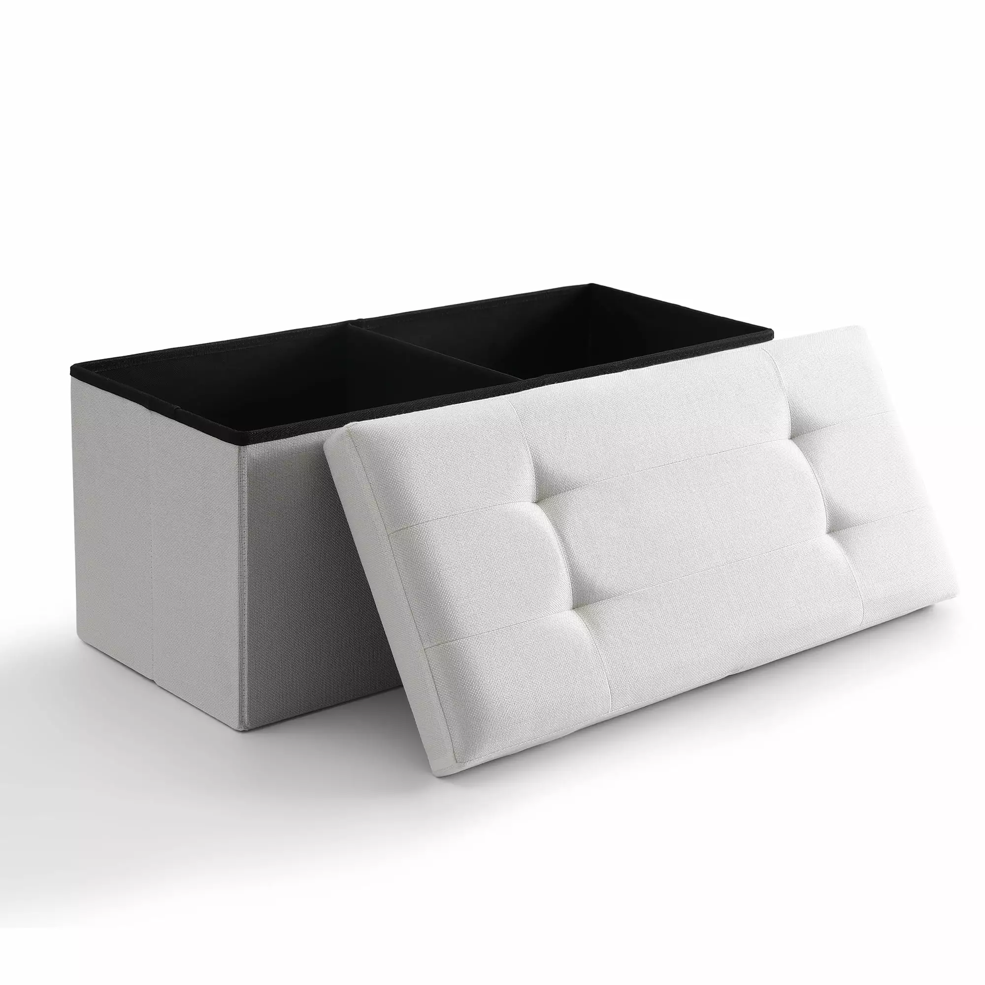 CUYOCA Storage Ottoman Bench Foldable Footrest End of Bed Ottoman for Living Room Bedroom. with Flipping Lid. 75L Storage Space. 30 inches Linen Fabric white