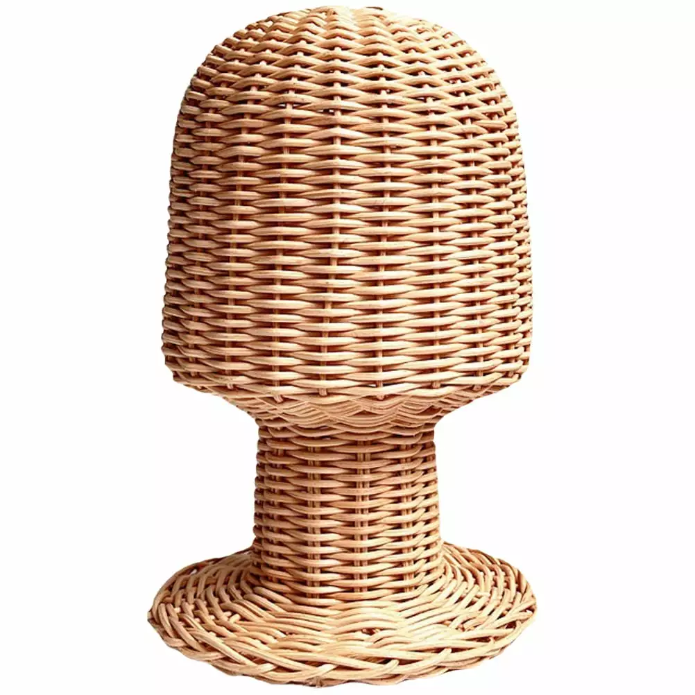 Cabilock Rattan Mannequin Head Stand Hat Display Hair Wig Rack