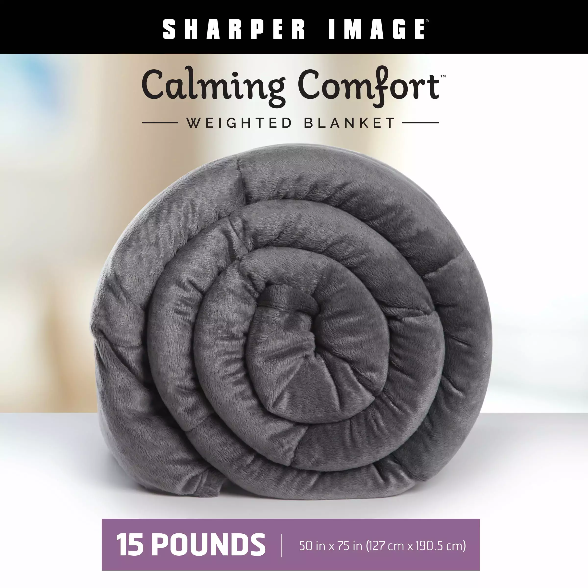 Calming Comfort Weighted Blanket. 15 lbs. 50 W x 75 L. Grey