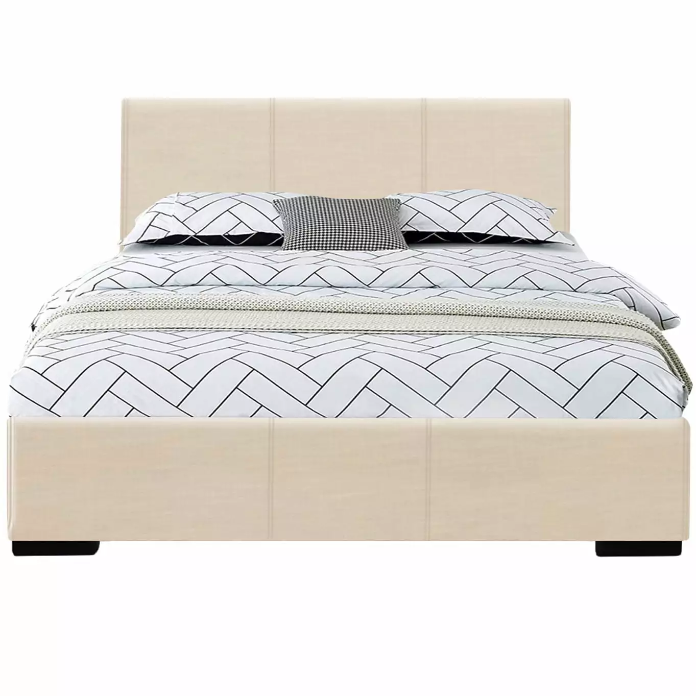 Camden Isle Abbey Platform Bed | Upholstered | Low Profile | Full. Beige