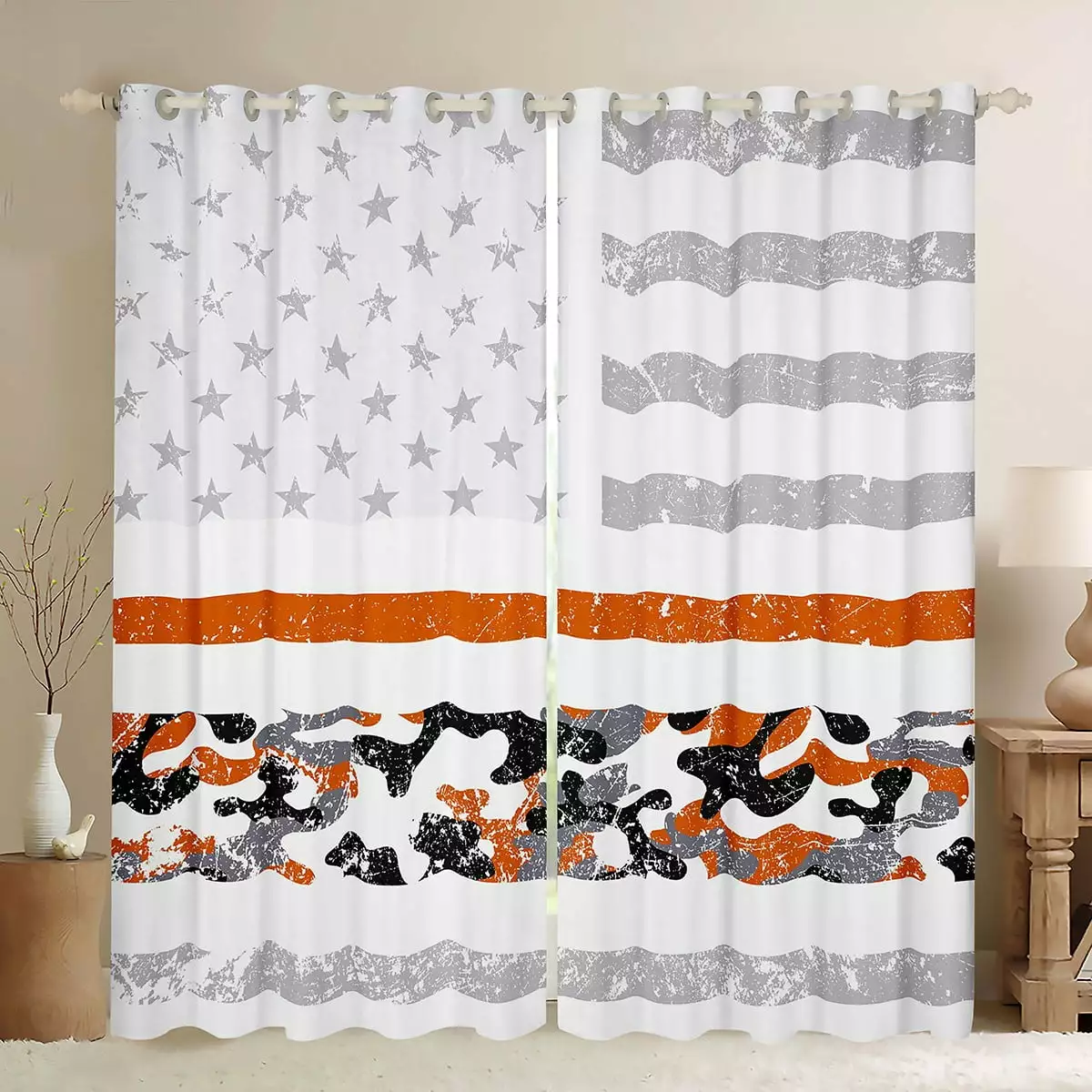 Camo Curtains Patriotic Miliary Curtains & Drapes Vintage Army Retro American Flag Blackout Curtains for Bedroom. Dirty Stars Stripes Print Window Curtains for Boys Kids Youth. 42''Wx63''L