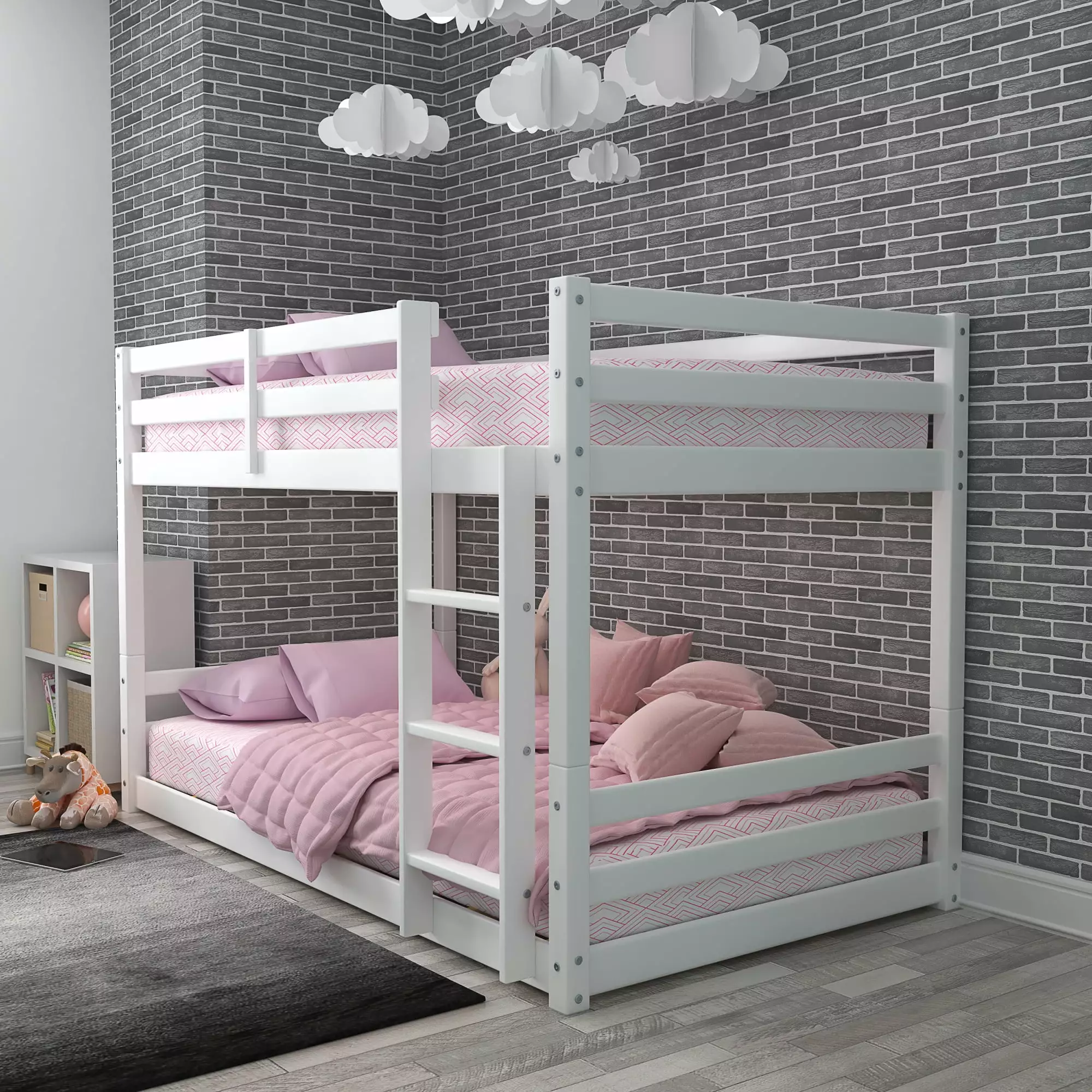 Campbell Wood Twin over Twin Floor Convertible Bunk Bed. White