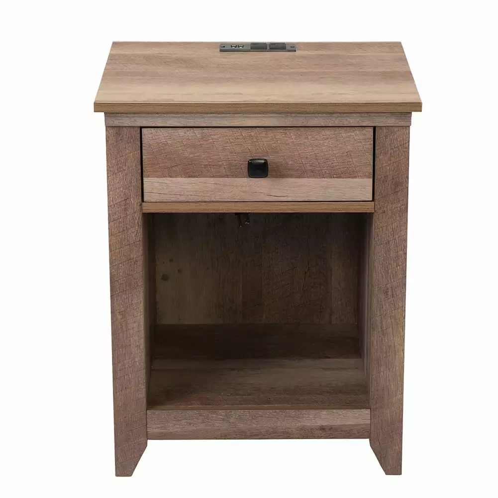 Canddidliike Farmhouse 2-Tier Charging Station Nightstand for Bedroom. Walnut Bedside Furniture with Open Storage. Brown