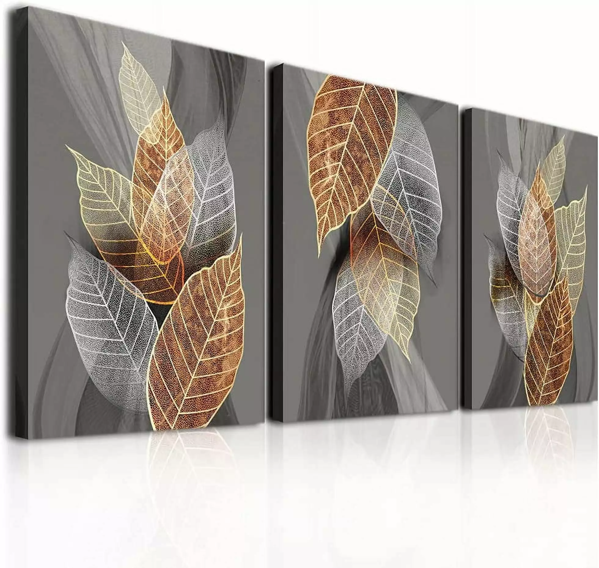 Canvas Wall Art For Living Room. Family Wall Decorations. Kitchen. Bathroom. Bedroom Modern Wall Decor Black Paintings Abstract Leaves Pictures Artwork Inspirational Home Decor 3 Pieces