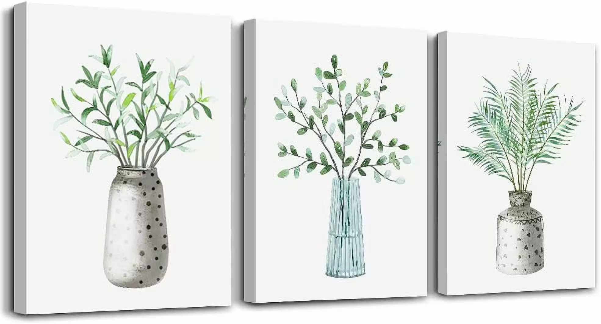 Canvas Wall Art Paintings For Kitchen Dining Room Family Wall Decor For Bedroom Wall Decoration For Living Room Office Decor Green Leaf Vase Wall Pictures Artwork For Home Walls 3 Piece