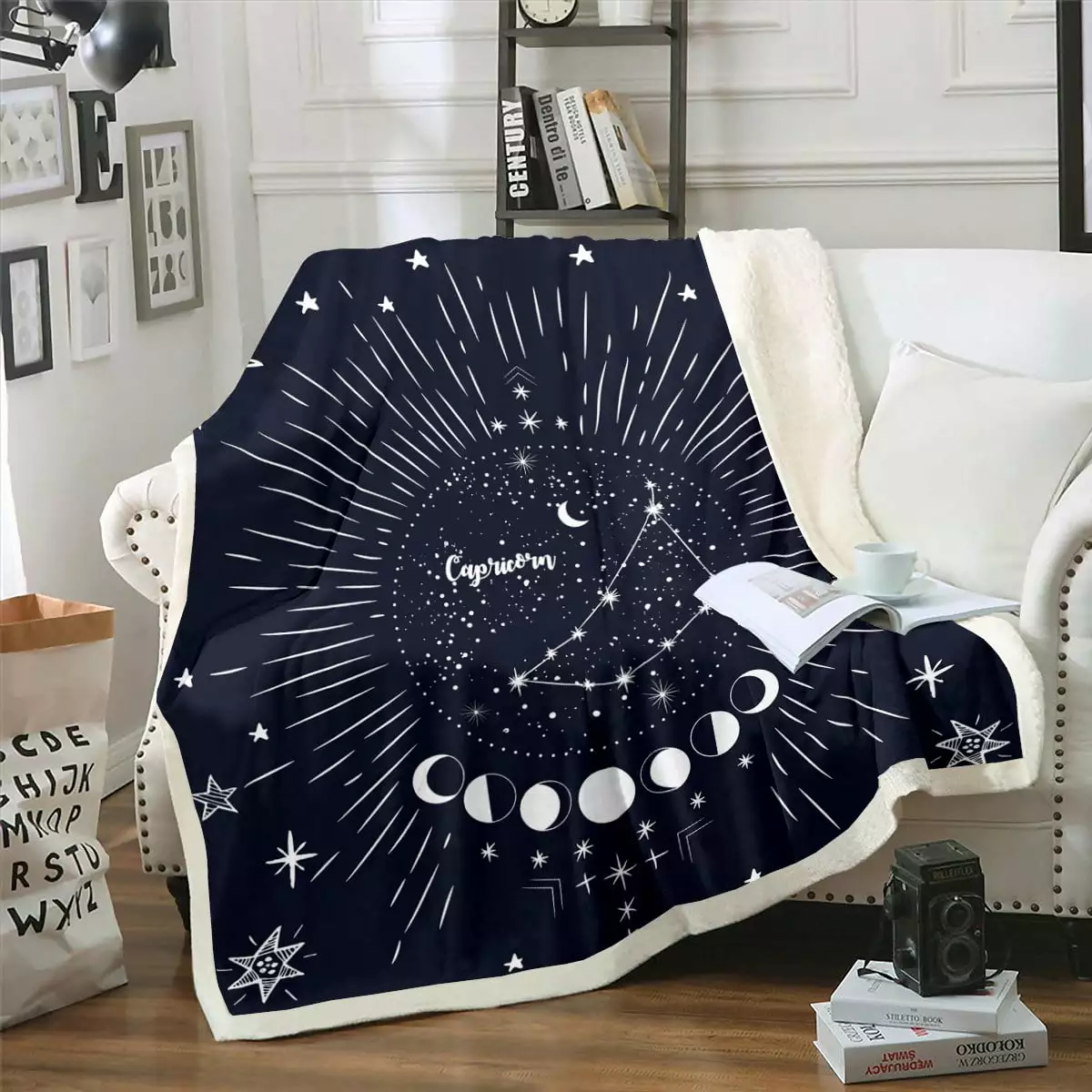 Capricornus Fleece Blanket Astrology Zodiac Signs Throw Blanket. Mysterious Constellation Moon Stars Fuzzy Blanket Kids Adults Horoscopes Astrological Blanket for Friends Birthday Gifts. Throw