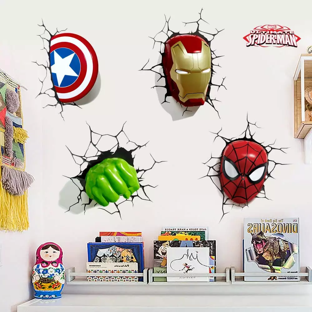 Captain America Breaking Through Wall Sticker Children Boys Wall Decals Peel and Stickers for 3D Spider-Man Walls Bedroom Living Room Home D??cor(15.7X23.7) Inch