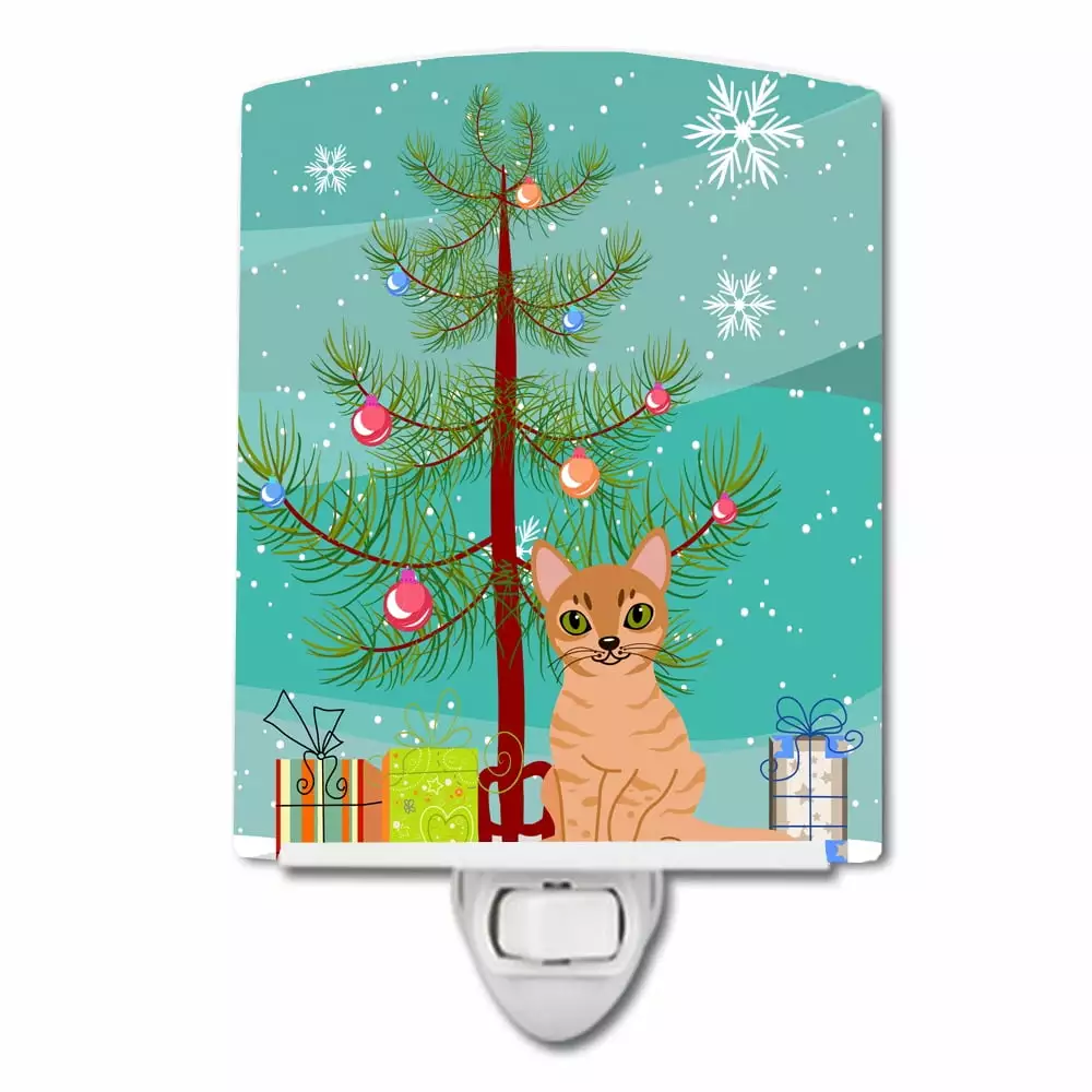 Caroline's Treasures BB4415CNL Australian Mist Cat Merry Christmas Tree Ceramic Night Light. 6x4x3. multicolor